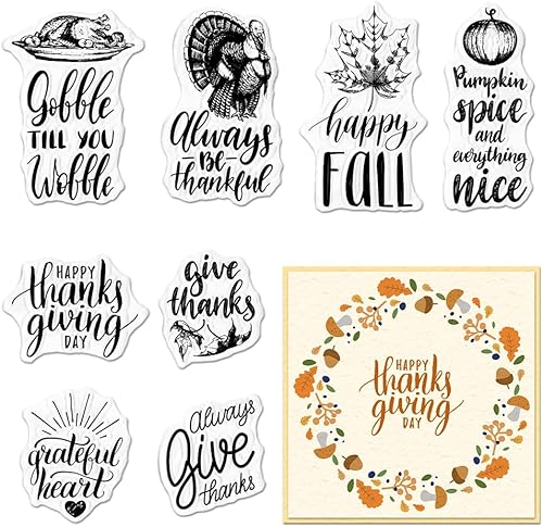 ALIBBON Sellos transparentes con palabras de Acción de Gracias para hacer tarjetas y decoraciones de álbumes de fotos, Happy Fall, Give Thanks