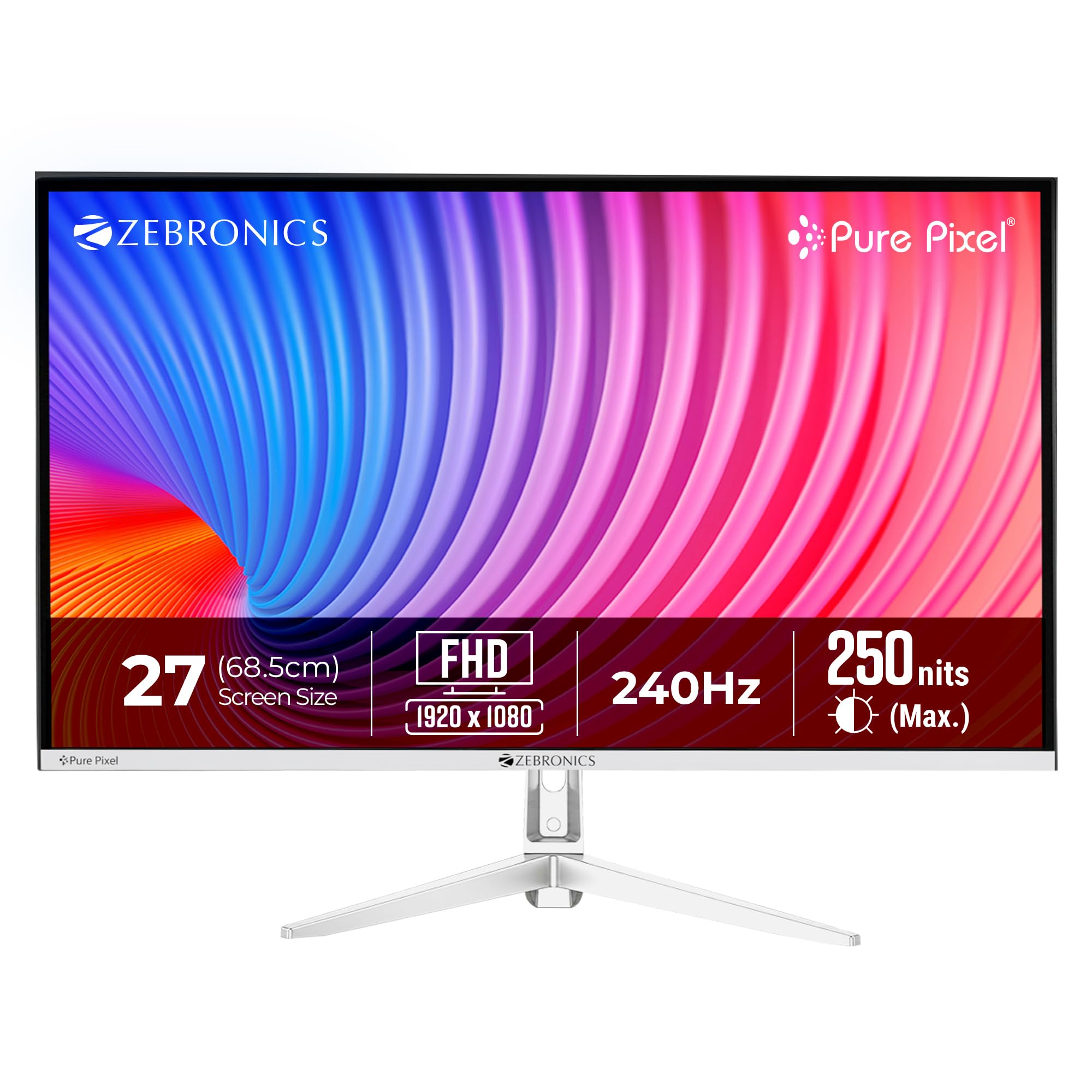 Zebronics 27 Inch FHD Gaming Monitor, 240Hz Refresh Rate, 1ms MPRT, Anti-Glare Display, 250 Nits, 16.7M Colors, Built-in Speakers, HDMI, DP, Bezel-Less Design, Speakers, Wall Mountable (EA27)-image-7