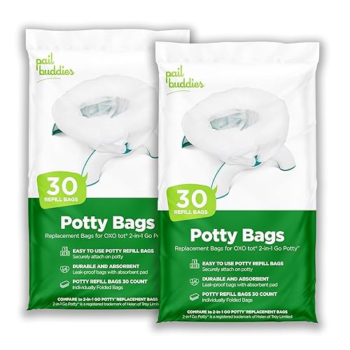 Pail Buddies 60 bolsas de recambio: absorbentes y desechables compatibles con OXO Tot Go Potty 2 en 1 | Bolsas fuertes y a prueba de fugas que se