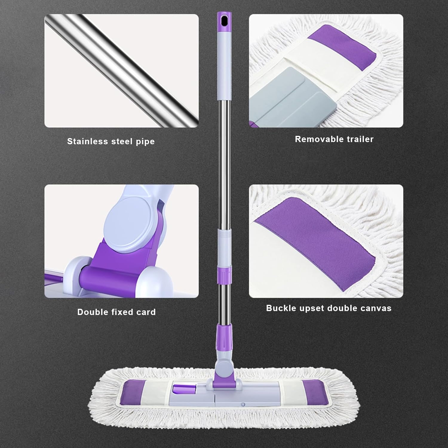 Home Mop Set with Replaceable Washable Pads 360 Degree Rotating Head Telescopic Stainless Steel Pole Mop 3PCS