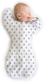 Amazing Baby Transitional Swaddle Sack, Arms Up Half-Length Sleeves & Mitten Cuffs, Swaddle for Newborn Transition to Baby Sleep Sack Wearable Blanket, Small, 0-3 month, 6-14 lb, Sterling Tiny Bear