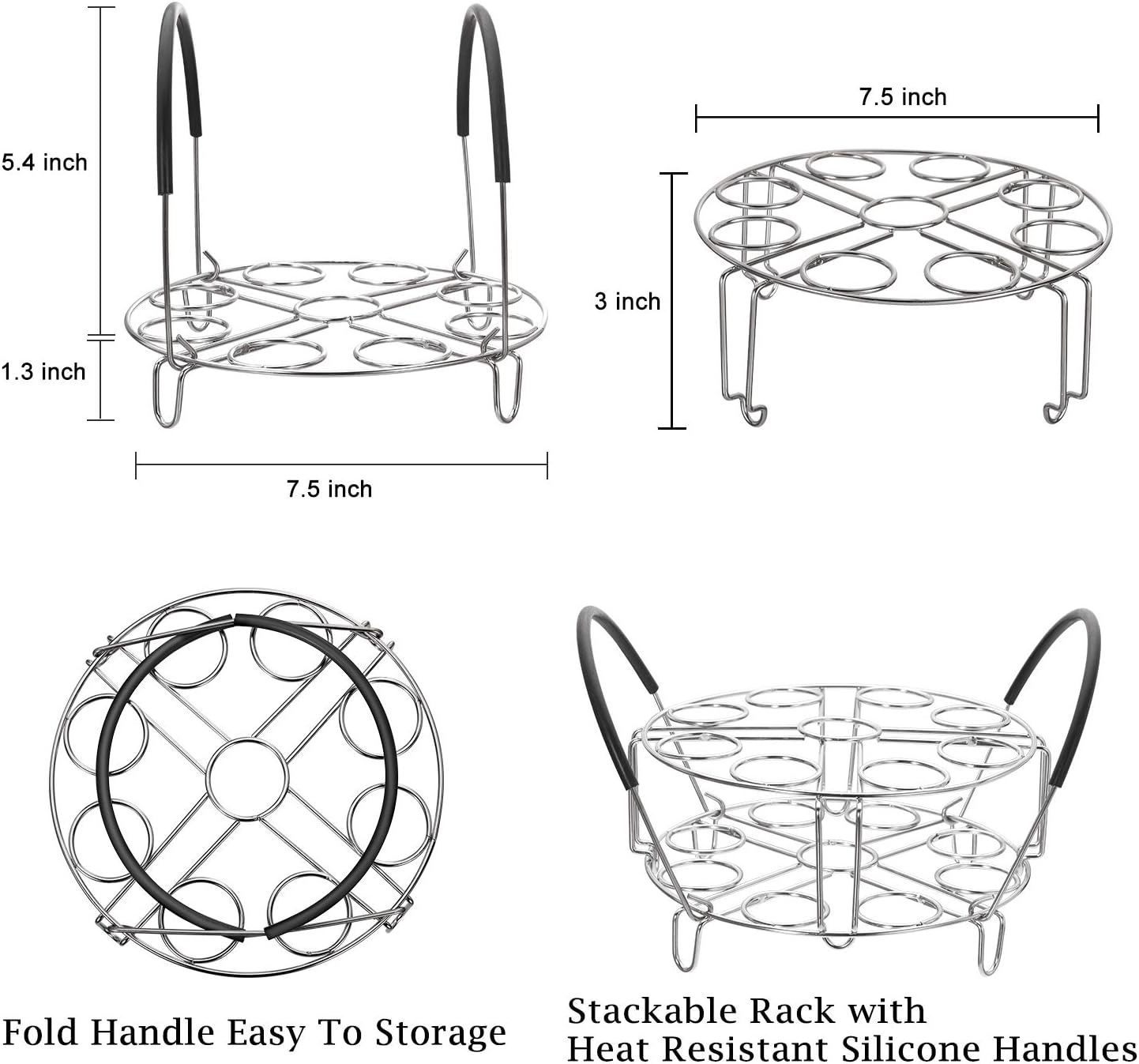 Aozita Multipurpose Stackable Egg Steamer Rack Trivet with Heat Resistant Silicone Handles Compatible for Instant Pot Accessories 6 Qt/8 Qt - 18 Egg Cooking Rack for Pressure Cooker Accessories