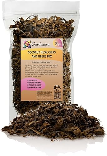 GARDENERA - Mezcla de chips y fibras de cáscara de coco prémium para orquídeas, plantas de interior, Monstera y hoja de violín (bolsa de 2 cuartos
