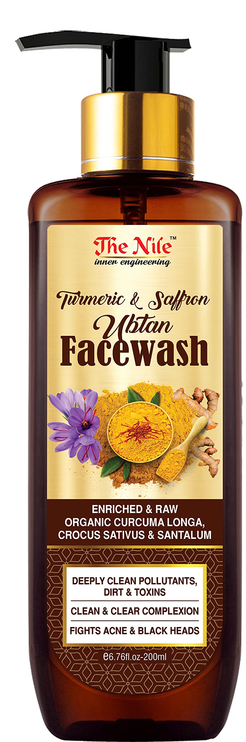 The Nile Ubtan Foaming Deep Cleansing Face Wash - with Chickpea Flour, Turmeric, Saffron & Almond Extracts - No Parabens, Sulphate, Silicones & Color, 200 ML