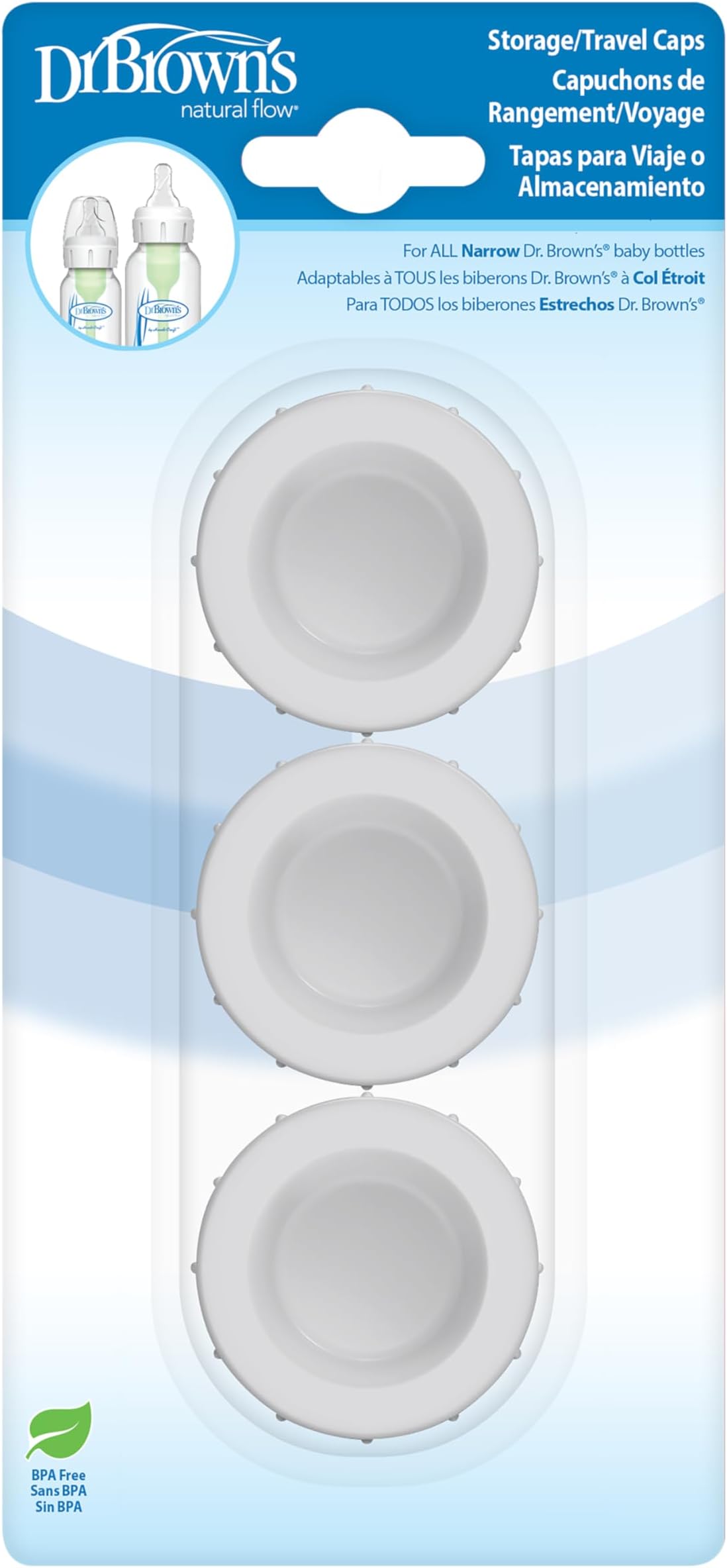 Dr. Brown's Natural Flow Standard Storage Travel Caps Replace (Pack of 3, Multicolor)