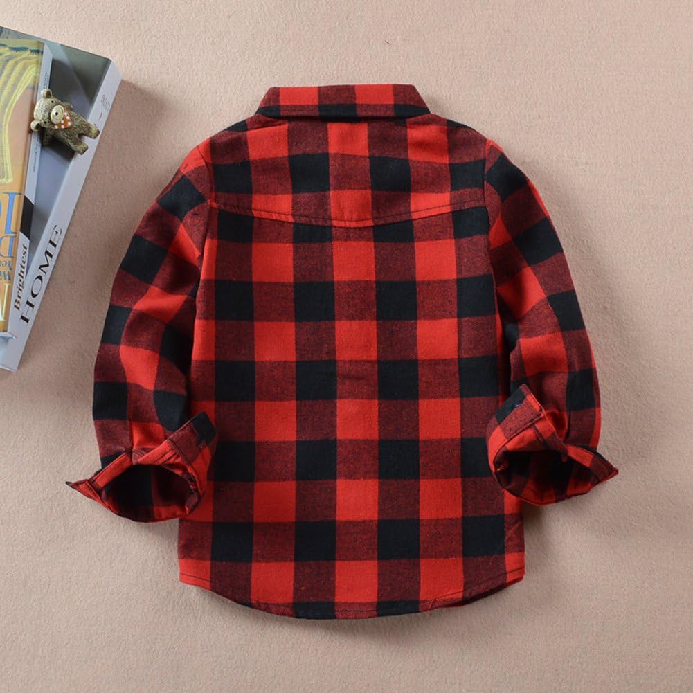 Kid Girl Boy Long Sleeve Button Down Plaid Flannel Shirt - Image 2