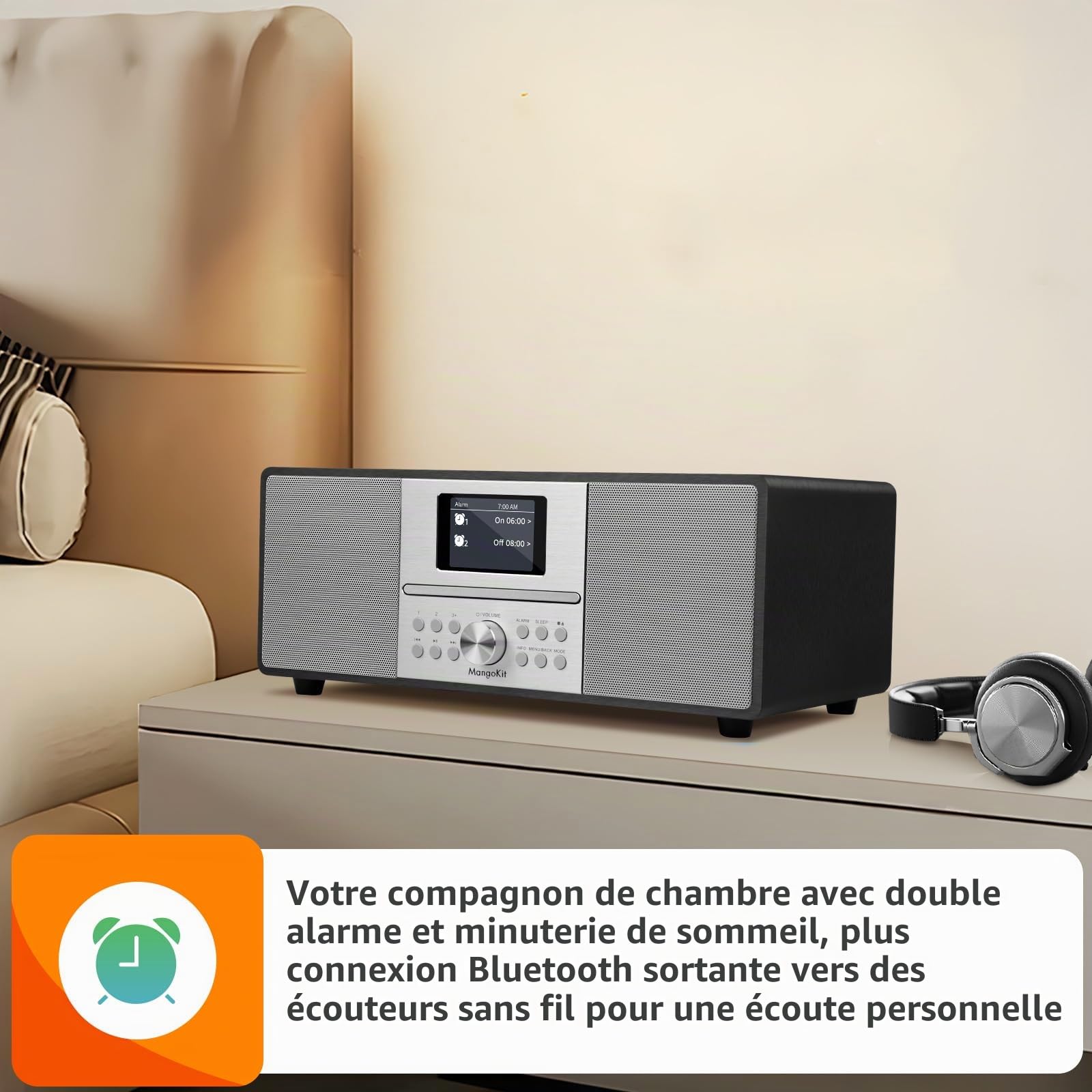 MS4 Lecteur CD Radio Dab Chaîne HiFi I Bluetooth I Puissante Chaîne Stéréo I Radio Numérique Dab+I Meuble en Bois Acoustique Lecteur CD avec Haut-parleurs, Prise Casque I Noir Métallique