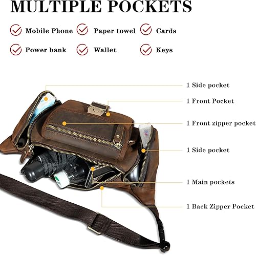 Miniatura 7 de Handadsume Grueso caballo loco cuero senderismo equitación viaje al aire libre cinturón riñonera riñonera pequeña bolsa de teléfono para hombres