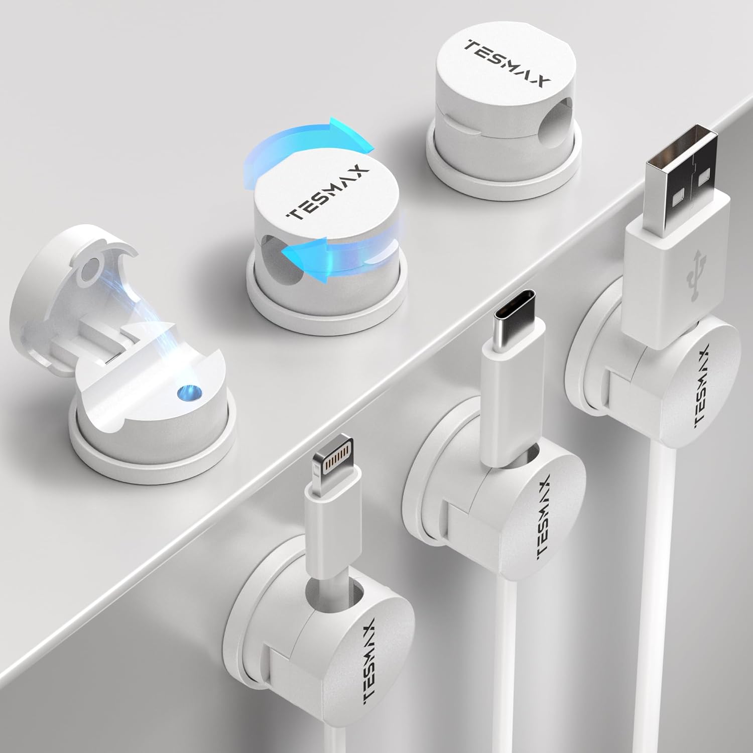 Magnetic Cable Clips 360° Rotation Twine Holder, 6Pack Twine Organizer 1s Lock Cable Clean Adjustable Desk Organizers and Equipment, Adhesive Twine Clips for Nightstand,Cellphone,Wall,Automobile,House Workplace