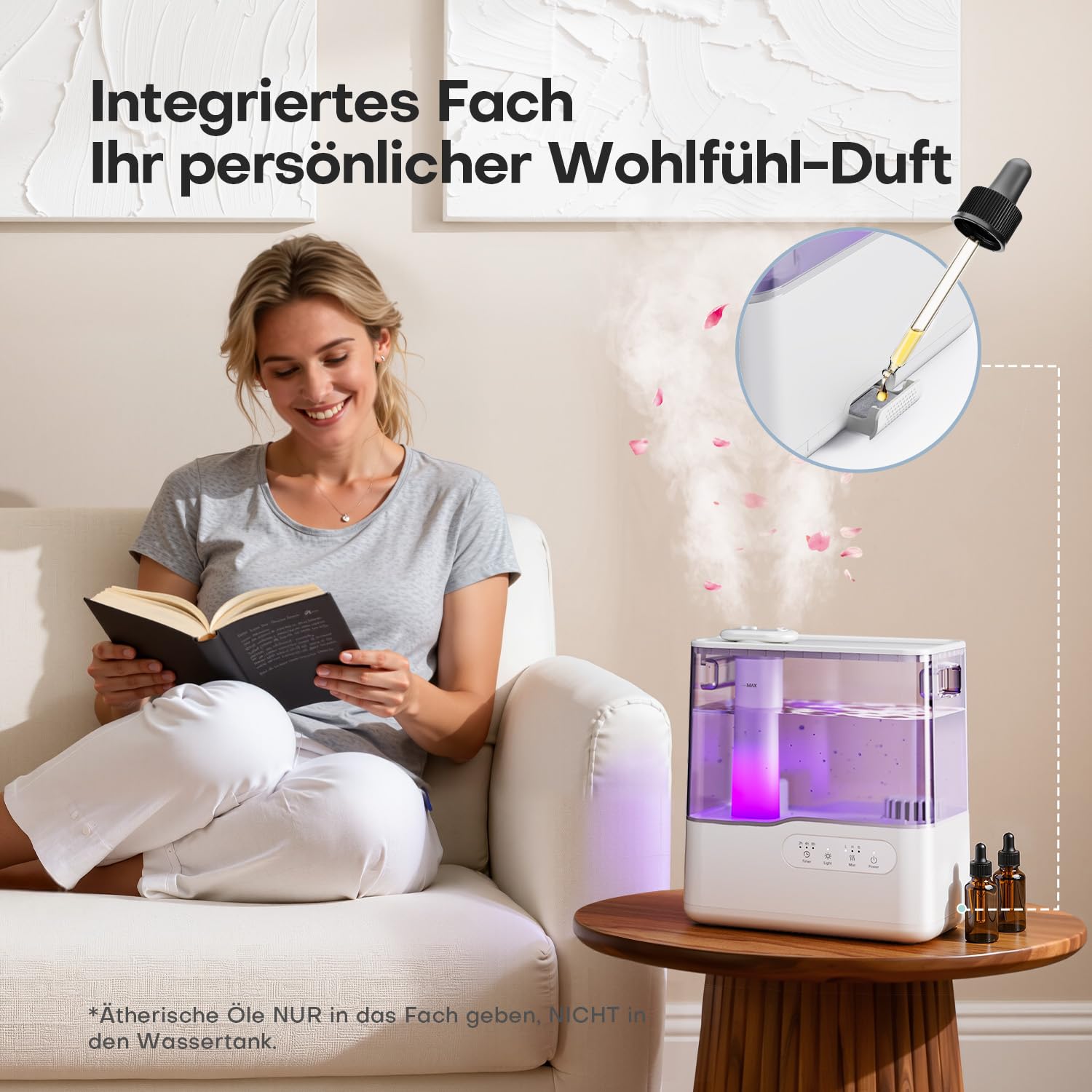 AROEVE Luftbefeuchter 5L Top-Fill Kaltnebel mit Aroma Diffuser, 7-Farben Nachtlicht, Timer, 36H/25dB Leiser Ultraschall