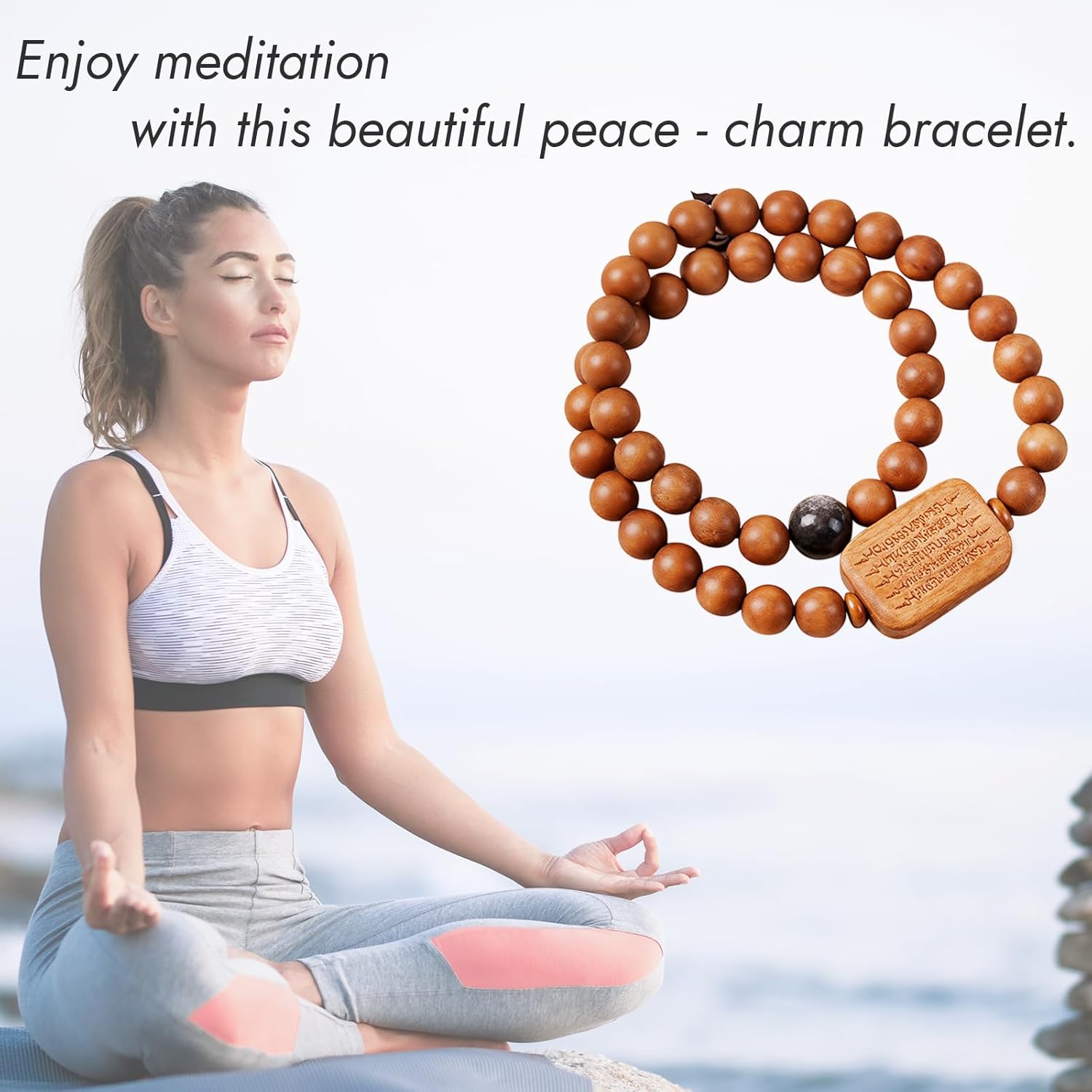 Handcrafted Natural Wood FengShui Meditation Bracelet/Necklace, 8mm Beads with Peace Scripture Amulet, Yoga Prayer Mala - Image 5