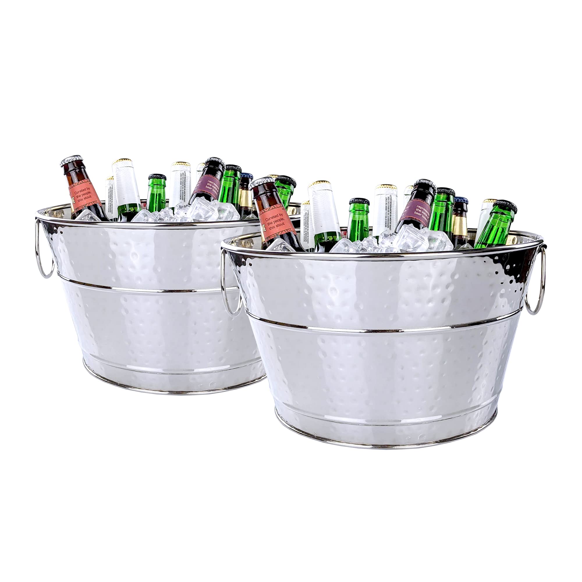 BREKX Set of 2 Stainless Steel Wine Buckets, Large Champagne Bucket (2-Pack), Premium Leak & Rust Resistant, Sealed, Ice Buckets for Parties - 15 Quart Metal Basket (2-Pack)