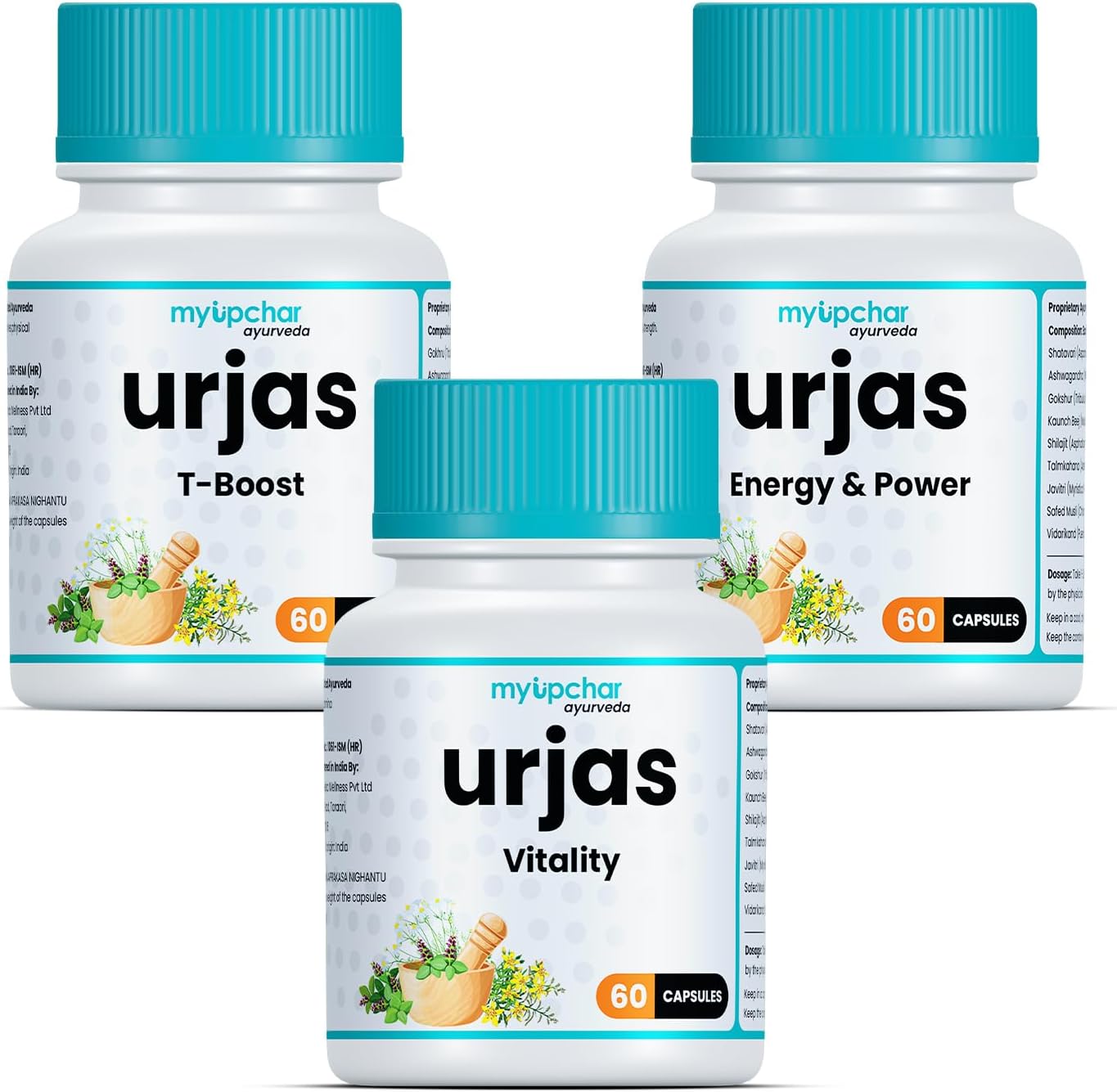 myUpchar Ayurveda Urjas Energy & Power | T-Boost | Vitality Pack of 3 (60 Capsules each)