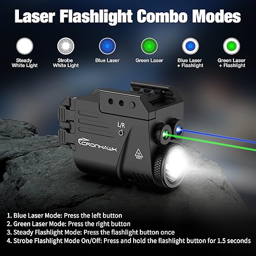 Miniatura 3 de Luz láser azul verde de 500 lúmenes para pistola, linterna recargable montada en riel láser Combo para riel Picatinny, carga magnética