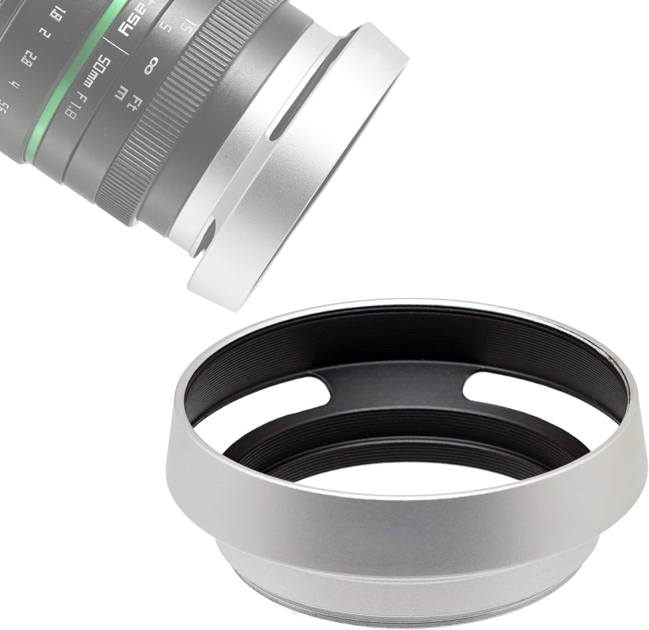Fotasy 43mm Silver Metal Vented Curved Lens Hood, 43mm Lens Hood for Canon Fuji Leica Leitz Nikon Olympus Panasonic Pentax Sony Lens, 43mm Silver Screw-in Hood