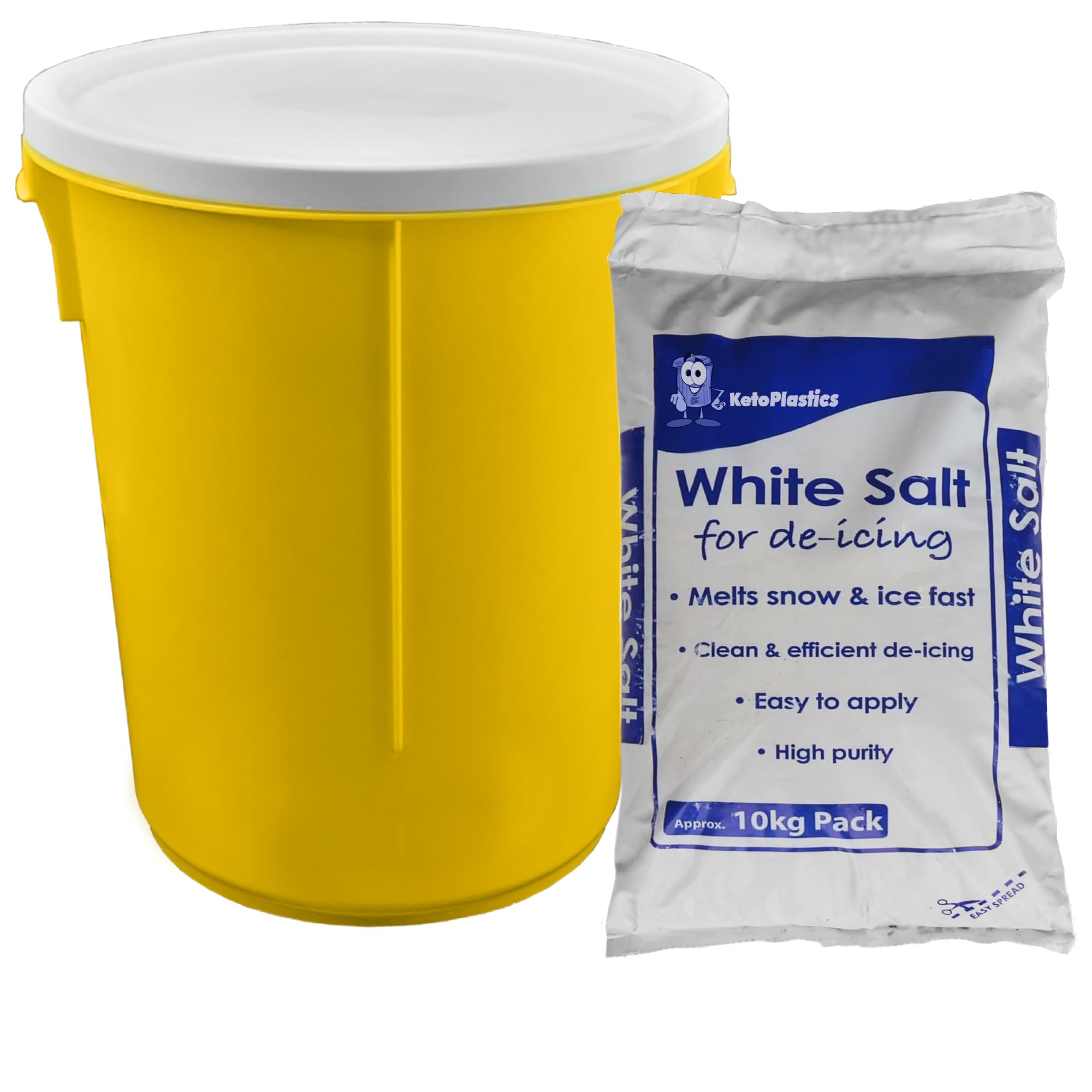 KetoPlastics 25L Yellow GRIT BIN with 10KG White Salt Rock GRIT Salt ICE Snow
