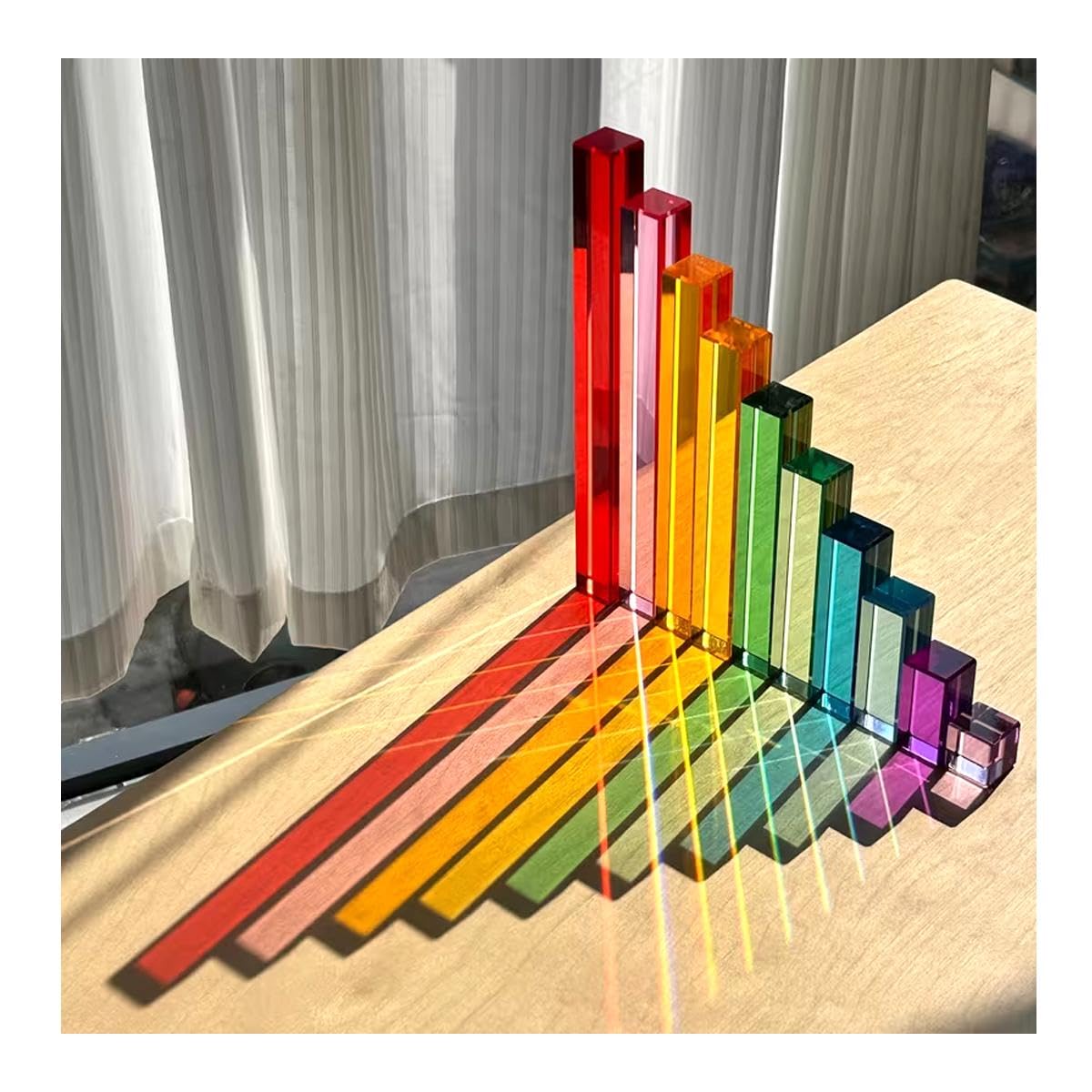 10-teiliges Acrylbausteine Set, Regenbogen Stufen Bausteine Set | Acryl Bausteine Set Transparente Lichtbausteine zum Stapeln, Farbenlernen & Sensorisches Spielzeug für Kinder
