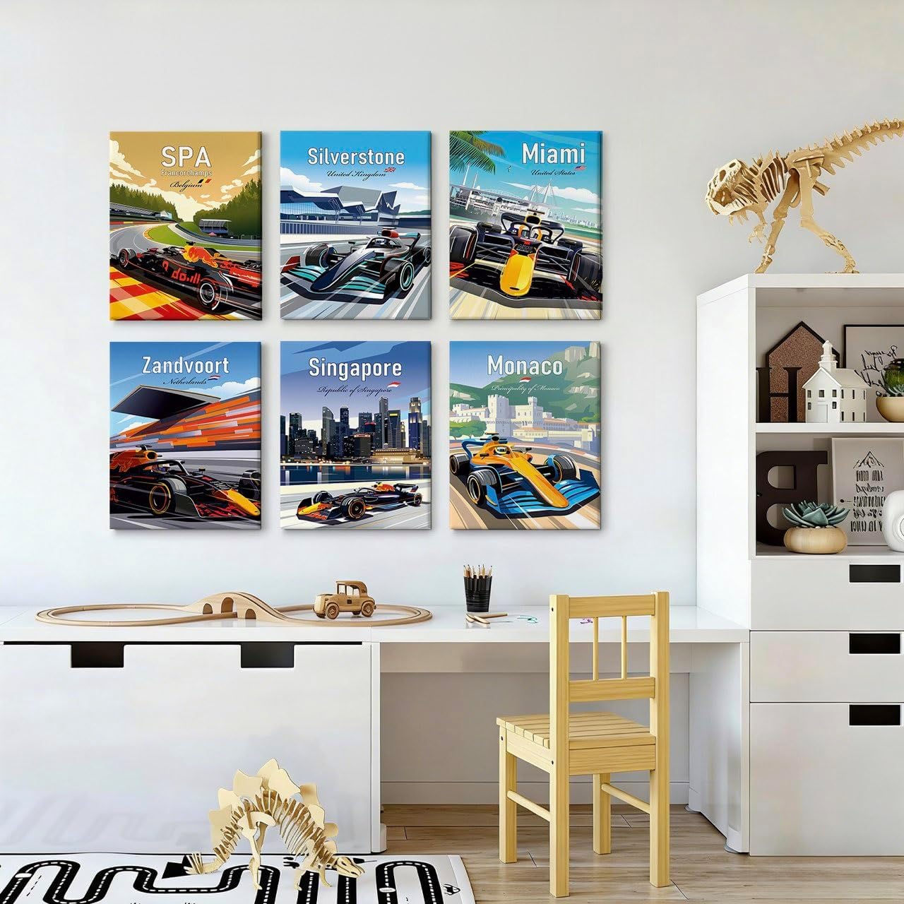 6pcs Super Car Wall Art Prints,Racing Car Posters for Boys Bedroom,Vintage Race Car Artwork Pictures,Modern Sports Car Formula Grand Prix Silverstone Race Car Posters for Men Bedroom Decor Boys Room Decor,Home Office Decor,8"x10"inches,Framed