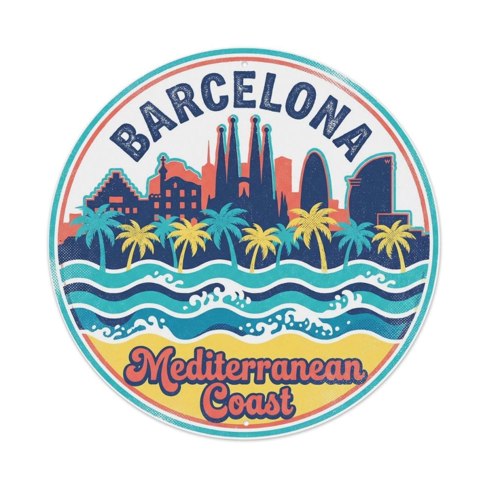 Vintage Travel Coastal City Spain Mediterranean Metal Tin Sign