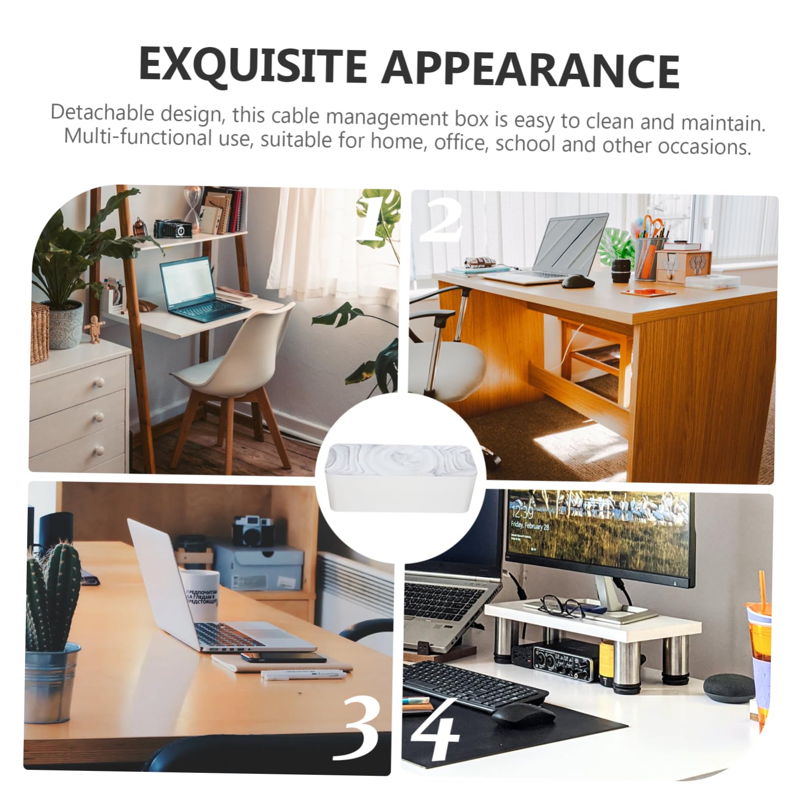 HOMSFOU Kabelmanagementbox und Großer Kapazität mit Abnehmbarem Deckel aus Bambus aus Hips Material Kabelorganisator Weißes Kabelversteck für Büro und Schule