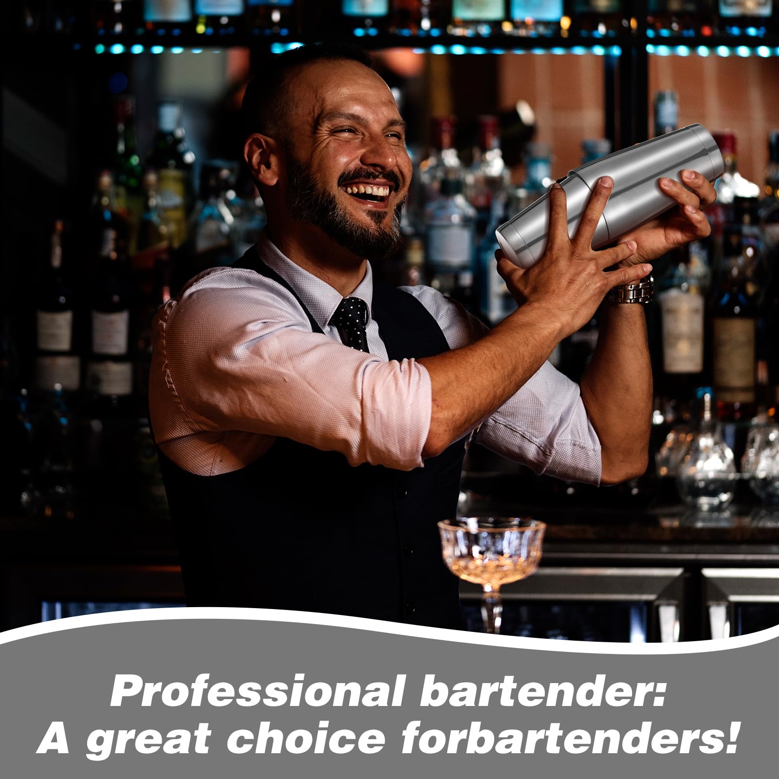 Juego de 4 cocteleras profesionales Boston de acero inoxidable, mezclador de bebidas Martini, herramienta básica, batido ponderado, juego de coctelera de metal (plateado) 6