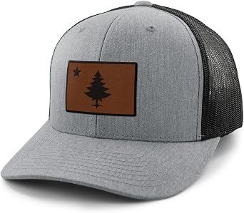 Vintage Maine Flag Leather Patch Classic Snapback Trucker Hat