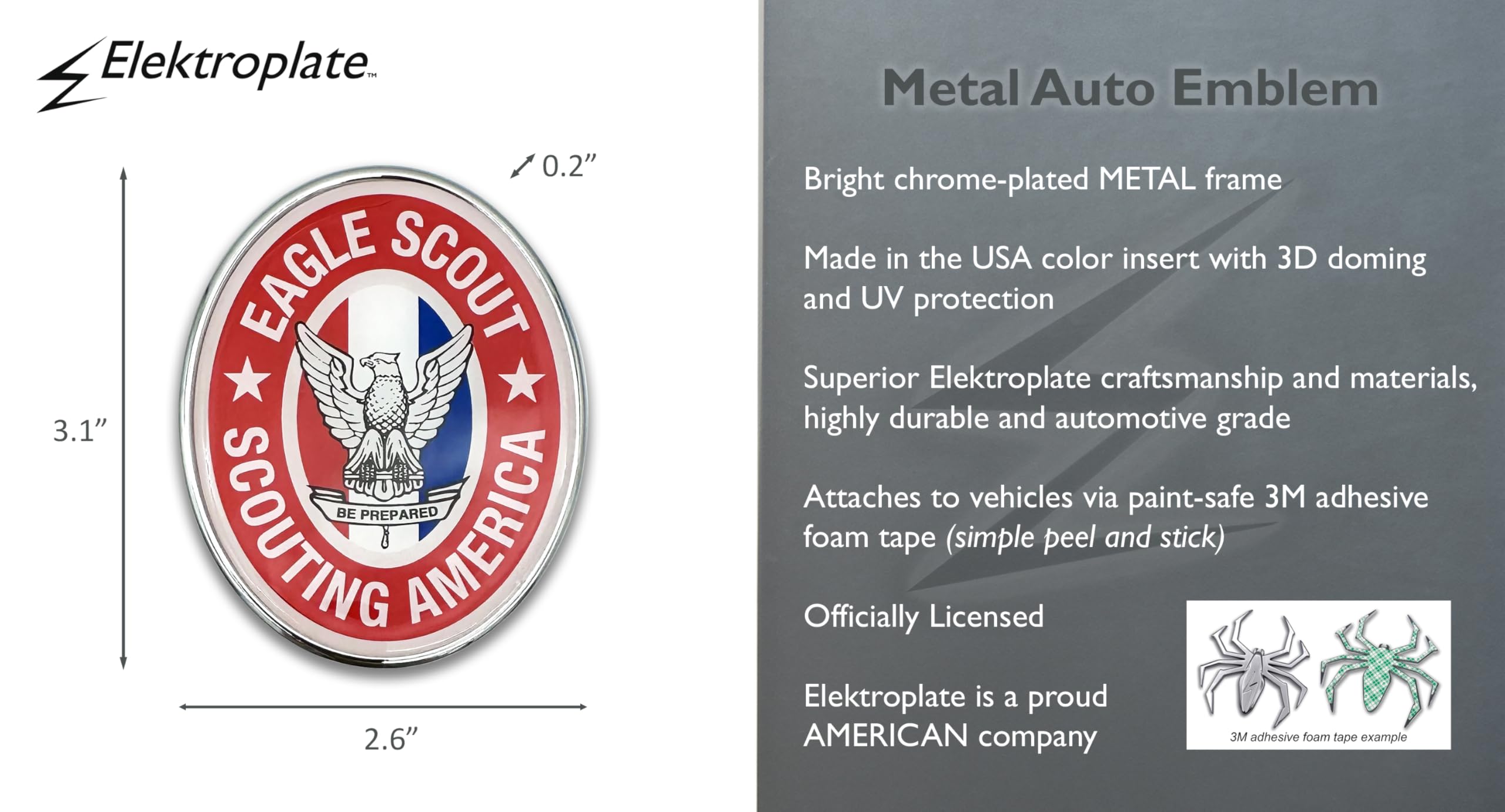 Elektroplate Officially Licensed Eagle Scout Metal Auto Emblem for Cars, Trucks, and All Auto | Universal Fit at 2.5" x 3.1" | Weatherproof