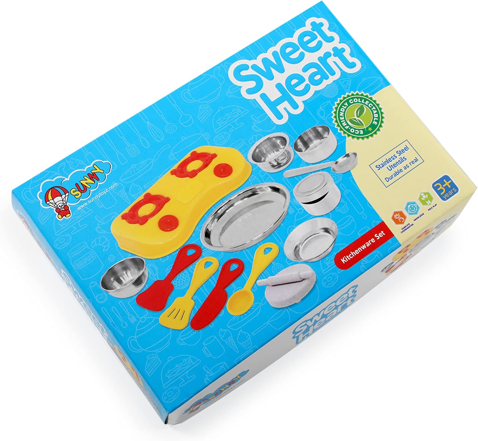 Sweet Heart Kitchenware Set Cute Mini Toy Kitchen Stainless Steel Utensils Non Toxic Indian Kitchen Set for Girls Age 3 Years Plus no Sharp Edges