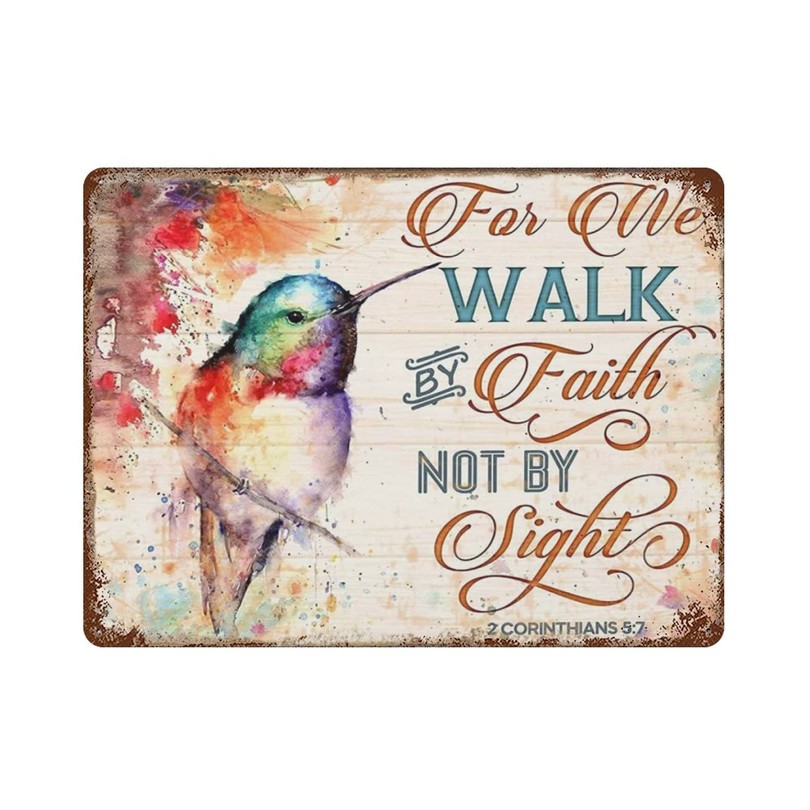 AOOEDM For We Walk By The FaithBy Sight Metal Tin Signs for Man Cave Funny Art Wall Plaque Kitchen Bar Sign Coffee Shop Garage Wall Decor Hanging Decor