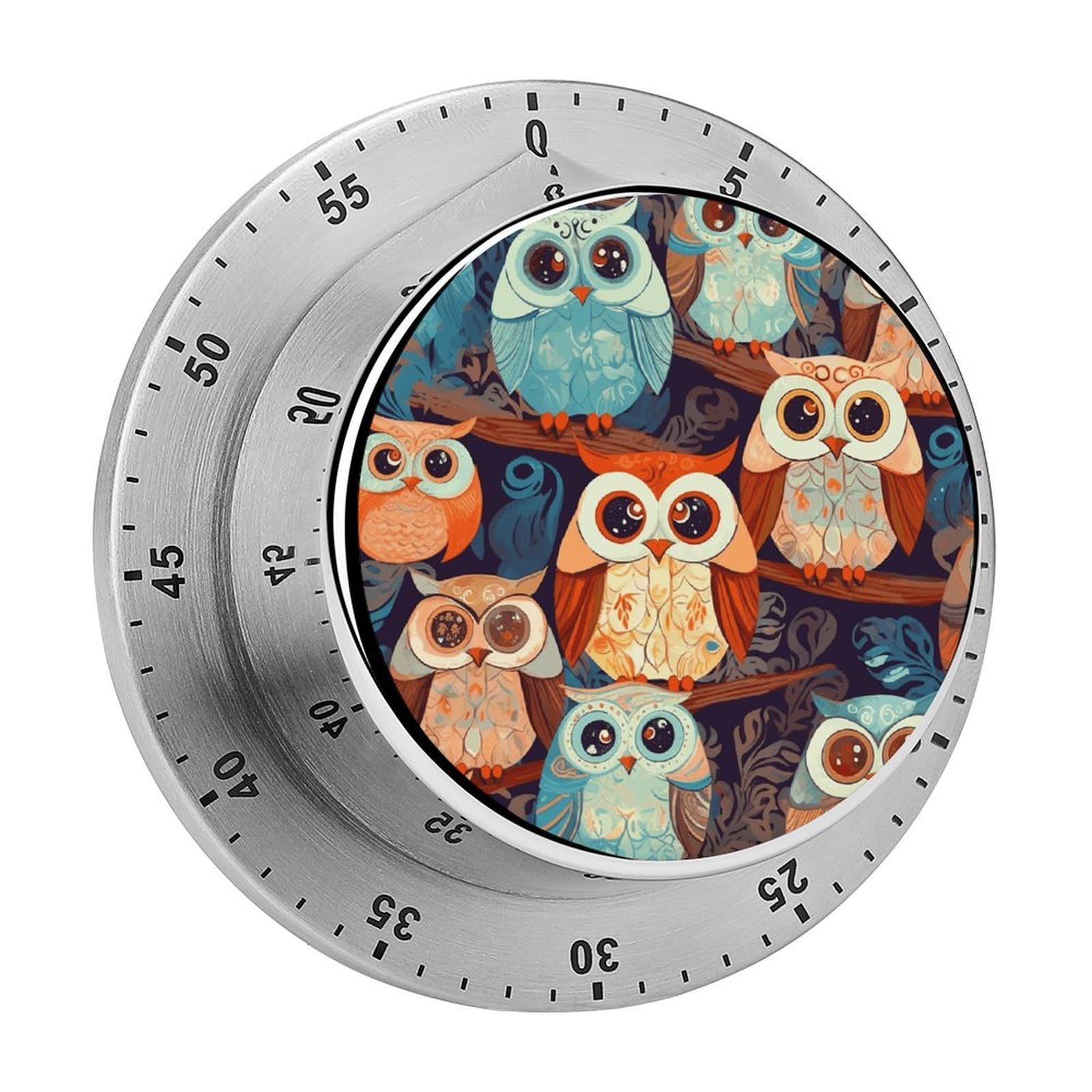 Anime Owl Timer Exquisite Stainless Steel Body Mechanical Desk Timers 60 Minutes Visual Countdown Timers with Magnetic Backing Loud Alarm Kitchen Timer for Cooking