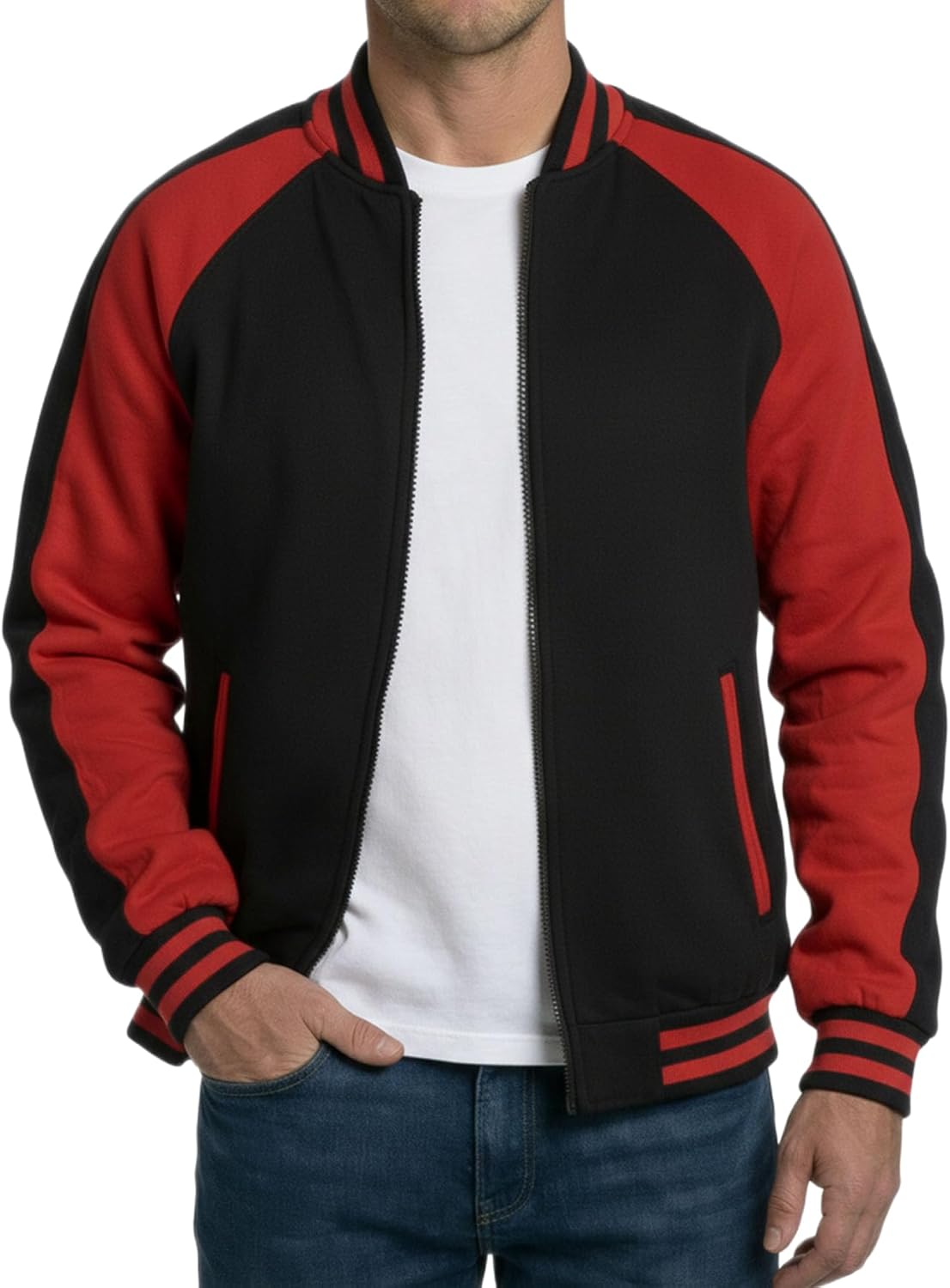 Decrum Varsity Jacket Men - Fleece Bomber Style Raglan Sleeve Mens Baseball Jackets