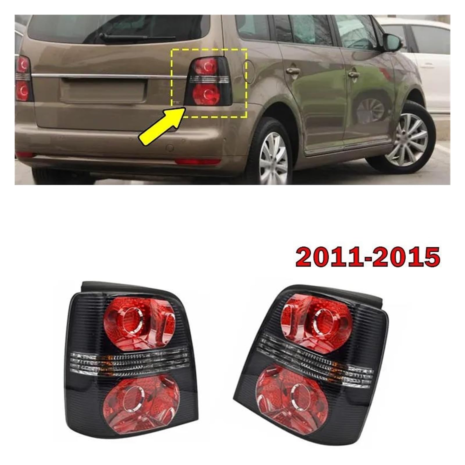 Luz Trasera para VW para Touran 2011-2015 Cubierta Luz Trasera Carcasa Luz Coche Sin Bombillas Piezas Automóvil Luz Trasera Lámpara Señal Reflector Parachoques Trasero(Only Right4)