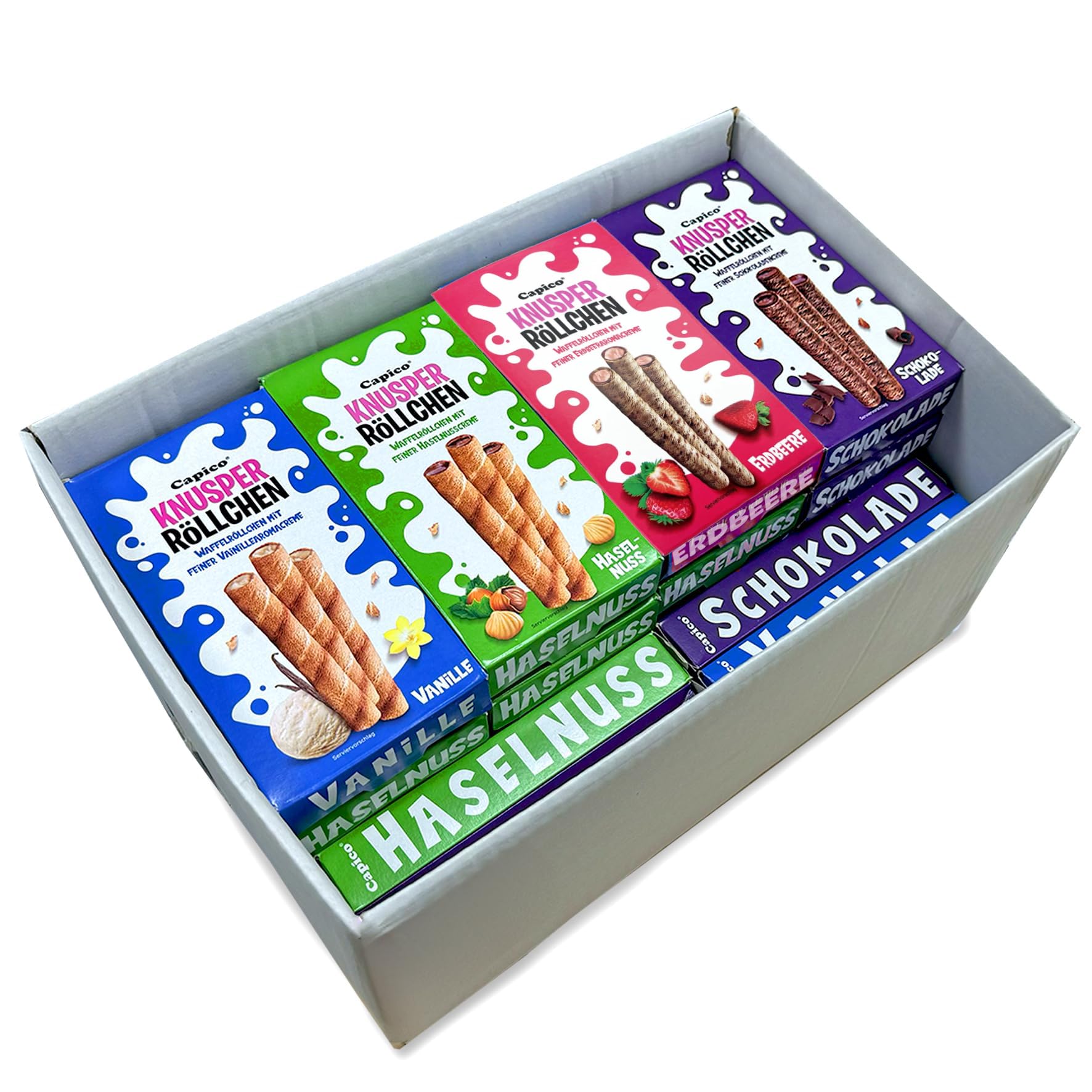 Capico Knusperröllchen Mix Box 24x75g - Leckerer Snack für Kinder und Erwachsene beim Studieren oder Schuften - 1,8kg