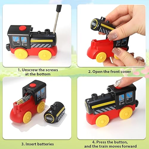 Miniatura 8 de Wdmiya Juego de tren de madera para niños pequeños, 38 piezas de pista de tren de madera para niños, juguete de tren con puente y pistas (se adapta