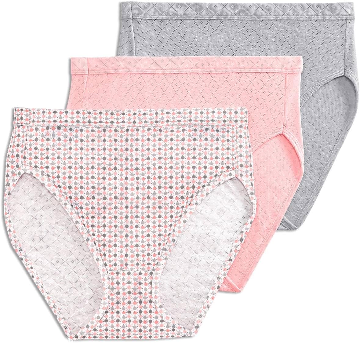 Jockey Women's Underwear Elance Breathe French Cut - 3 Pack, Silver Fox/Spotty Dot/Blushing Rose, 9