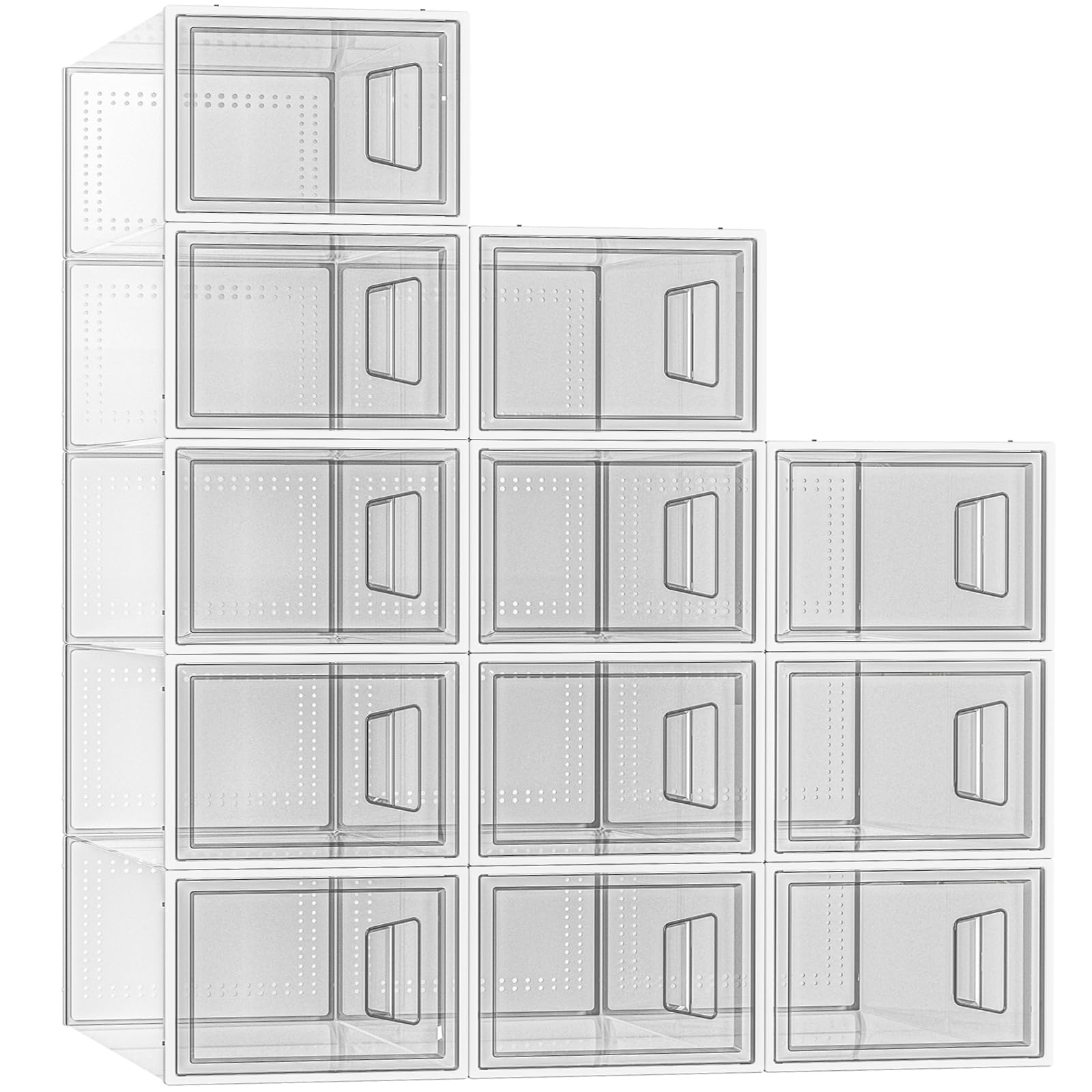 Skylook X-Large 12 Pack Shoe Organizer,Stackable Ultra Transparent Plastic Shoe Box for Closet,Durable Shoe Storage,Substitute shoe rack Fit for Women/Men High-top shoes(13.4”x 10.1”x 6.9”)