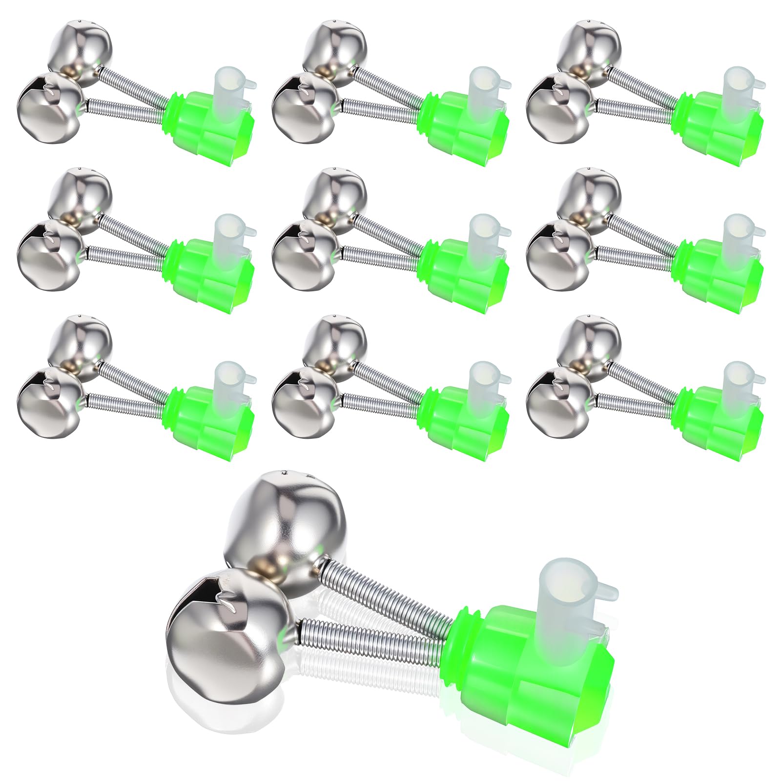 10 campanas de pesca con clip en espiral para alarmas de caña de pescar, alarmas de mordida, alarmas de alarma, pinzas en espiral, campanas de pescado, para pesca marina, pesca nocturna, pesca marina