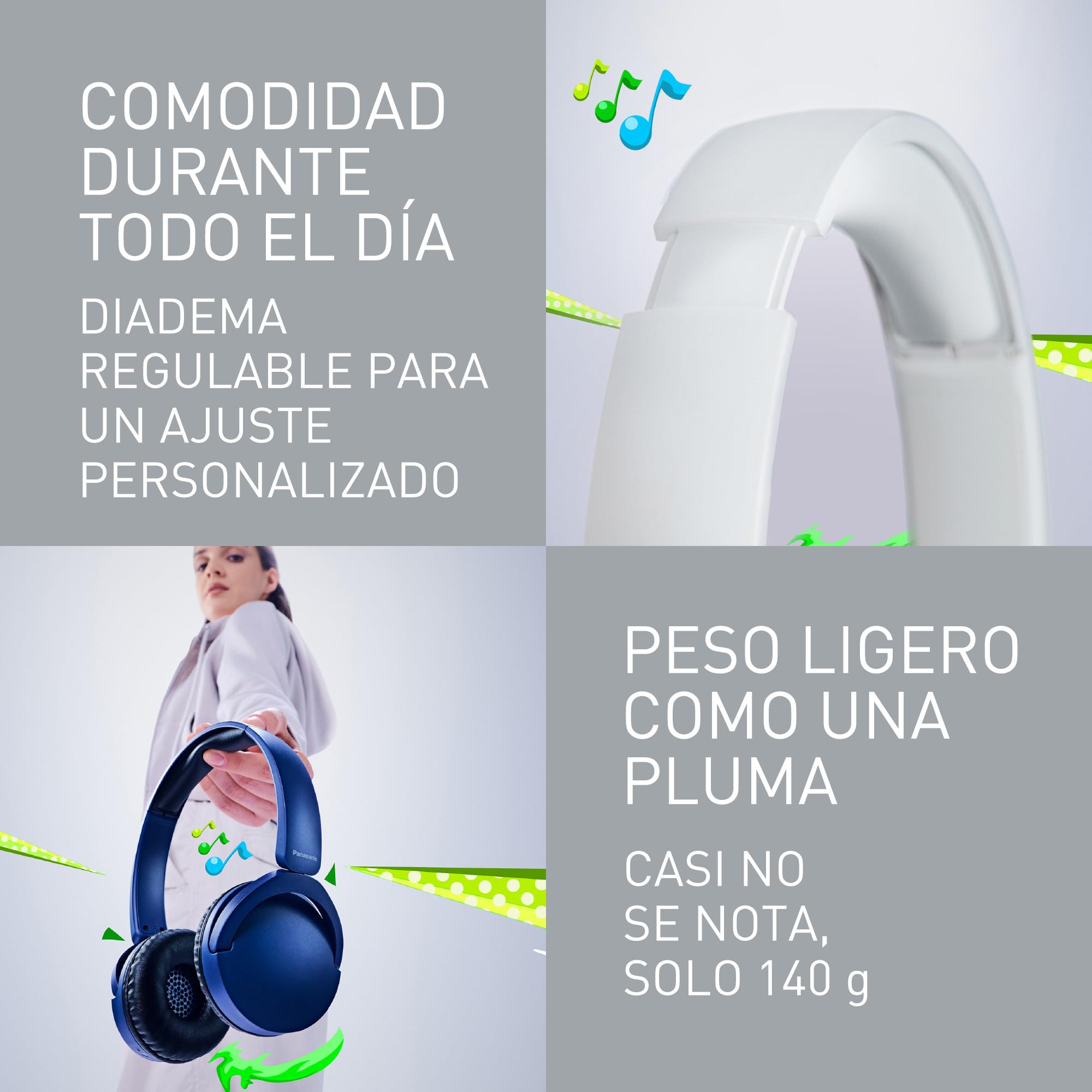 Panasonic HF630B, Street Auriculares Inalámbricos, Supraurales, Micrófono Integrado, Bluetooth 5.3, Multipunto, Diseño Giratorio, hasta 72 Horas De Reproducción, USB-C, Blanco