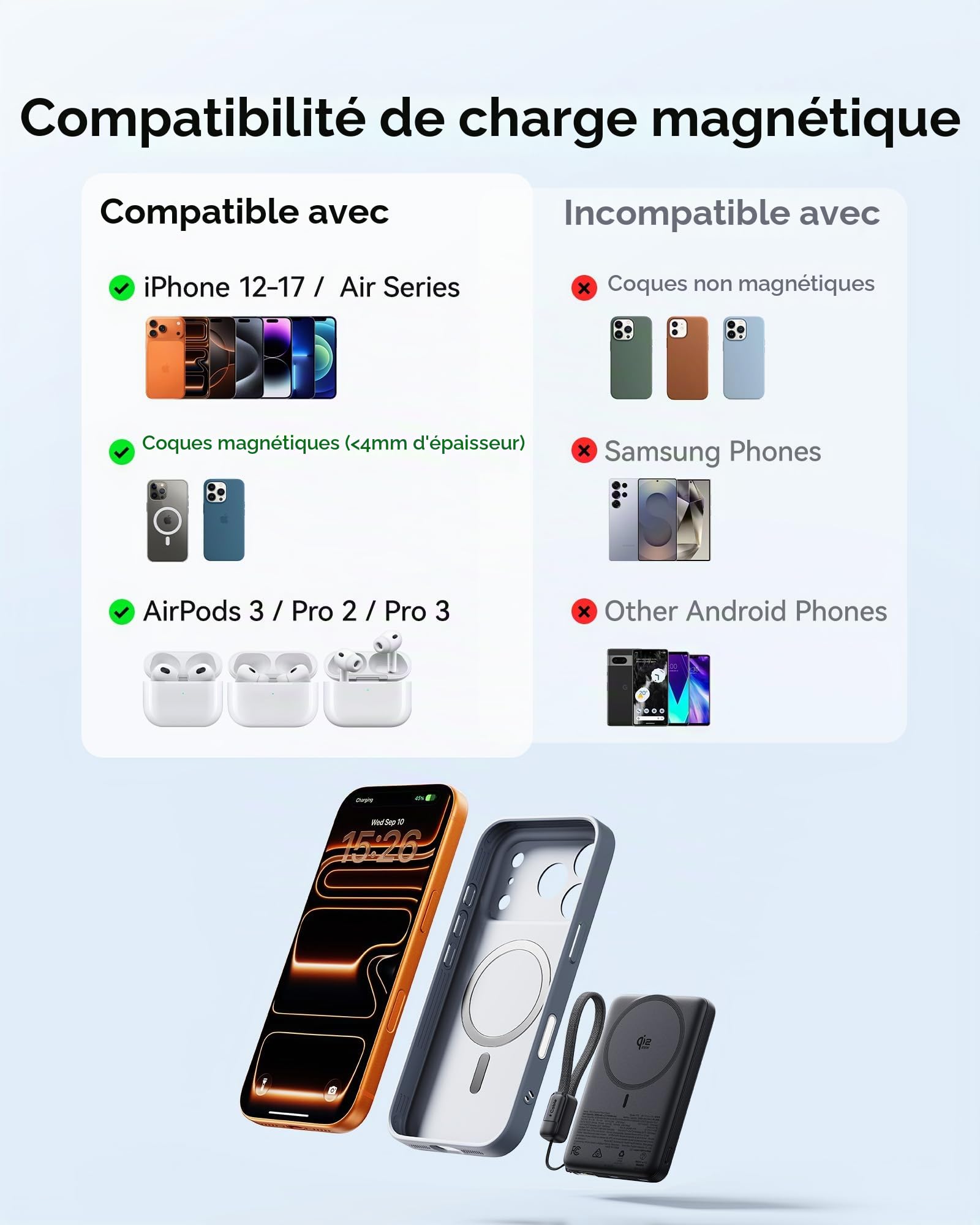 INIU for MagSafe Power Bank, Slimmest 25W Qi2.2 10000mAh Magnetic Portable Charger, 45W PD Fast Charging with USB C Cable, Battery Pack for iPhone Air 17 16 15 14 13 12 Only, Purple