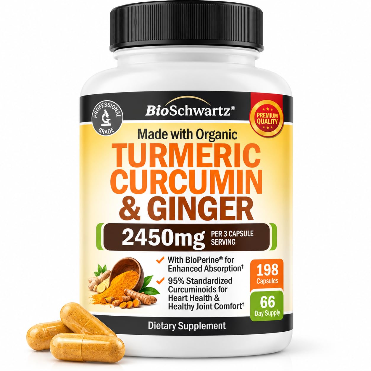 Turmeric Curcumin Supplement 2450mg with Ginger & Black Pepper | 198ct