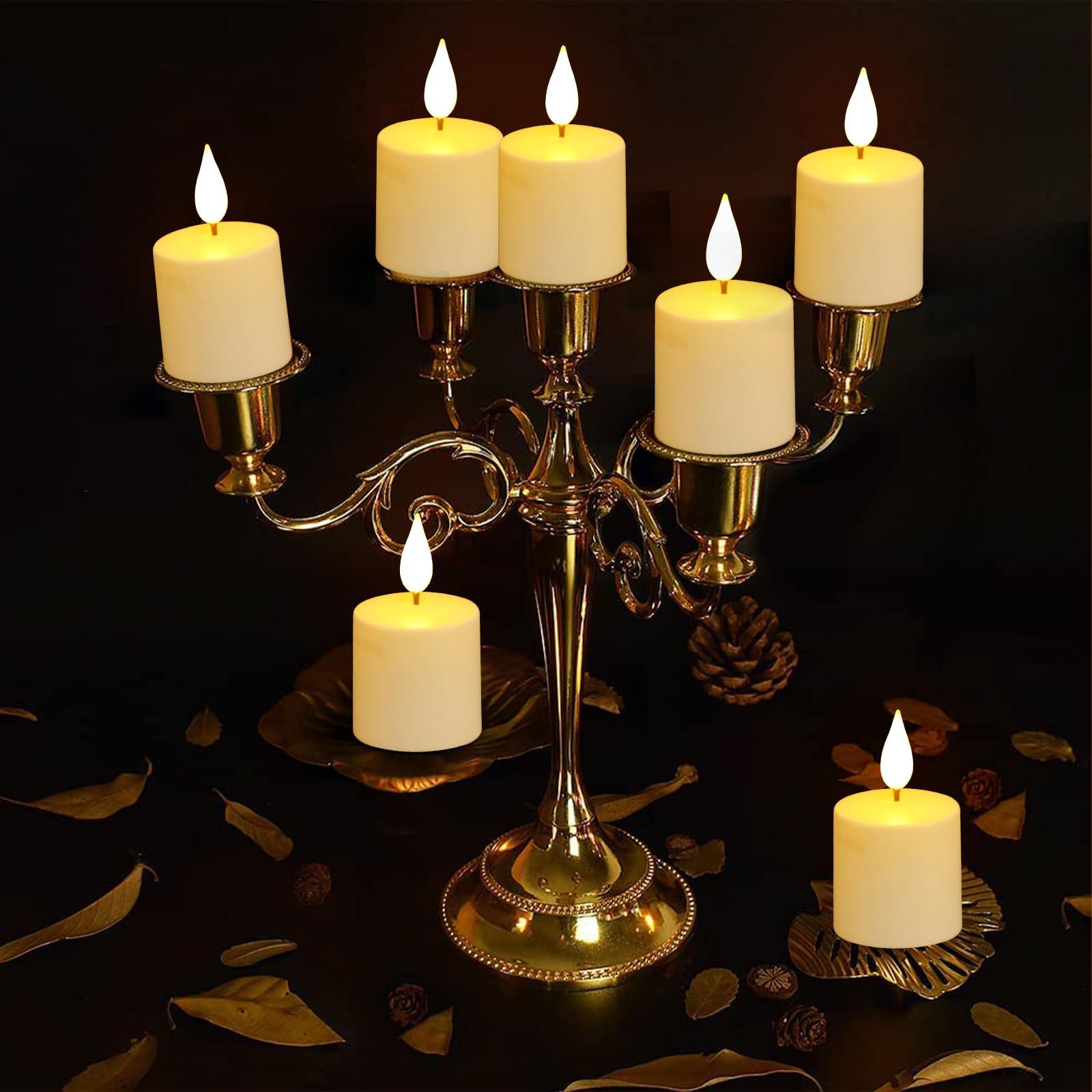 Yinuo Candle LED Senza Fiamma Tremolante,Con Fiamma In Movimento A Pilastro In Finto Stoppino,Con Timer Effetto Vetro Remoto, Per Festival, Matrimoni, Feste (Filo di Rame)