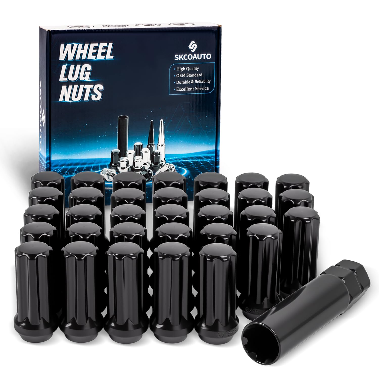 SKCOAUTO 9/16-18 Spline Lug Nut 32-Pack