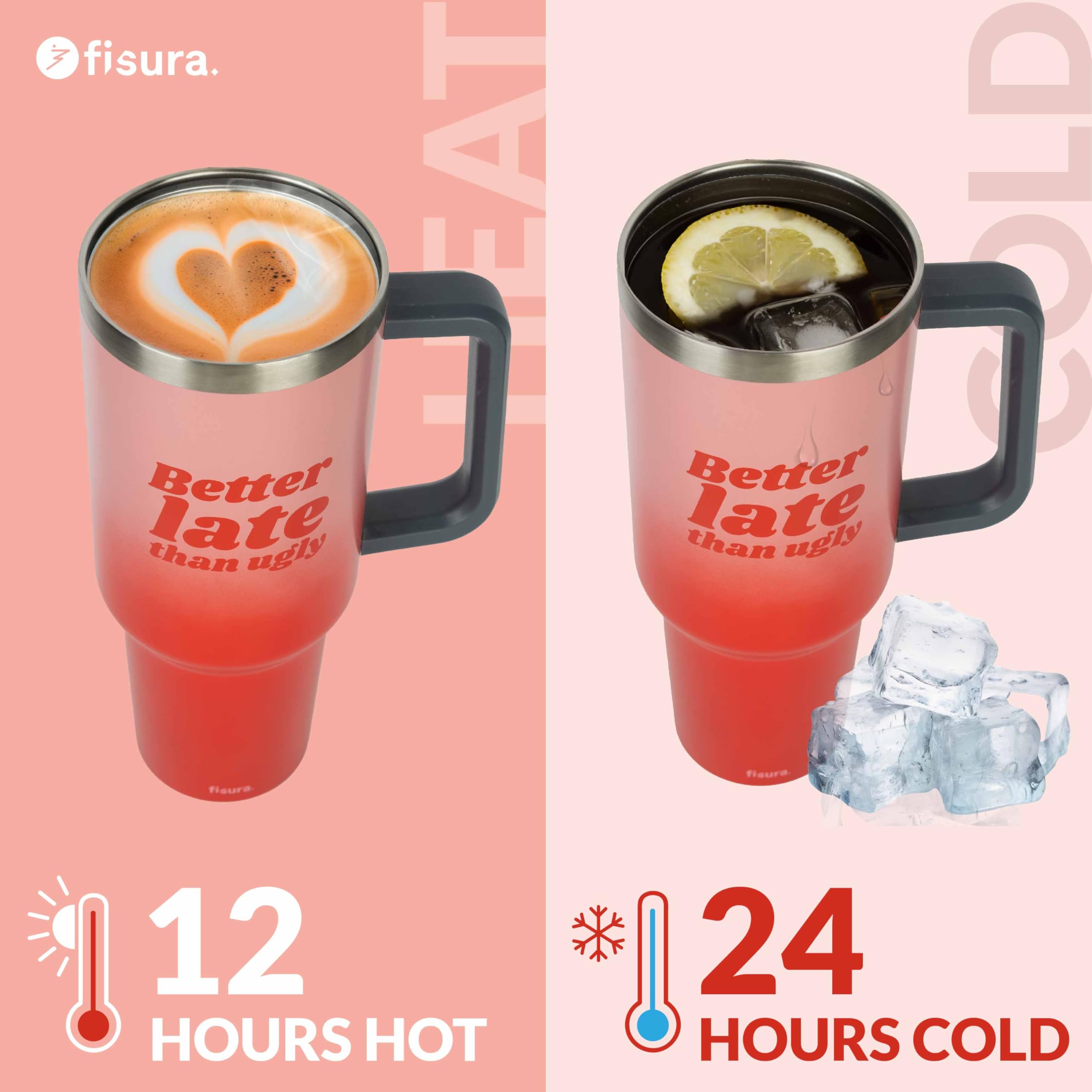 Fisura, Better Late 1.2 Litre Thermos Flask, Large Pink Stainless Steel Flask, BPA Free - Image 3