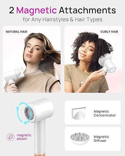 Miniatura 5 de Secador de pelo, Secador de pelo iónico de alta velocidad de bajo ruido con motor sin escobillas para secado rápido, Secador de pelo termo-control