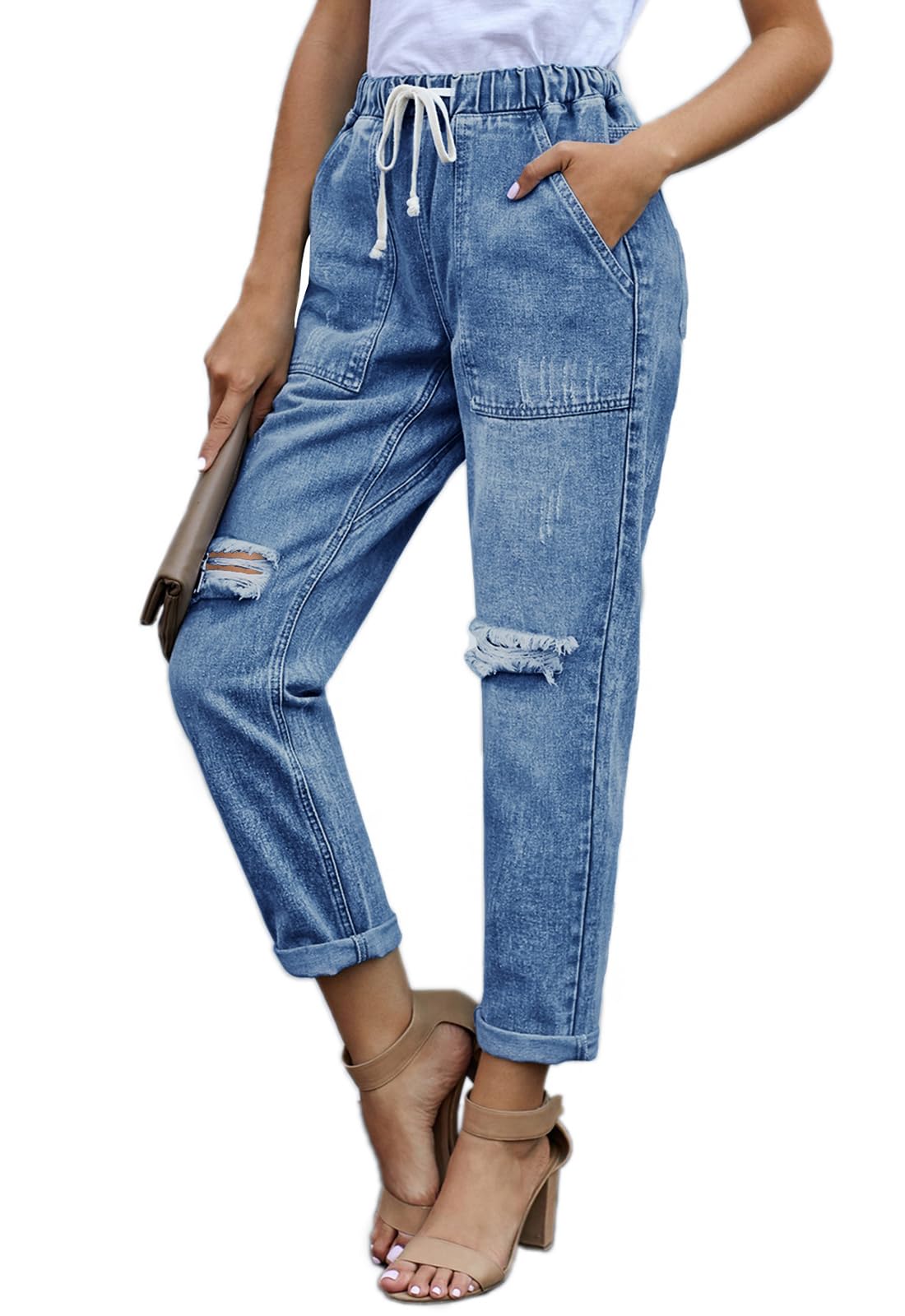 Alaster Queen Jeans da Donna Jeans a Gamba Larga Jeans da Donna a Vita Alta Elasticizzati Blu XXL
