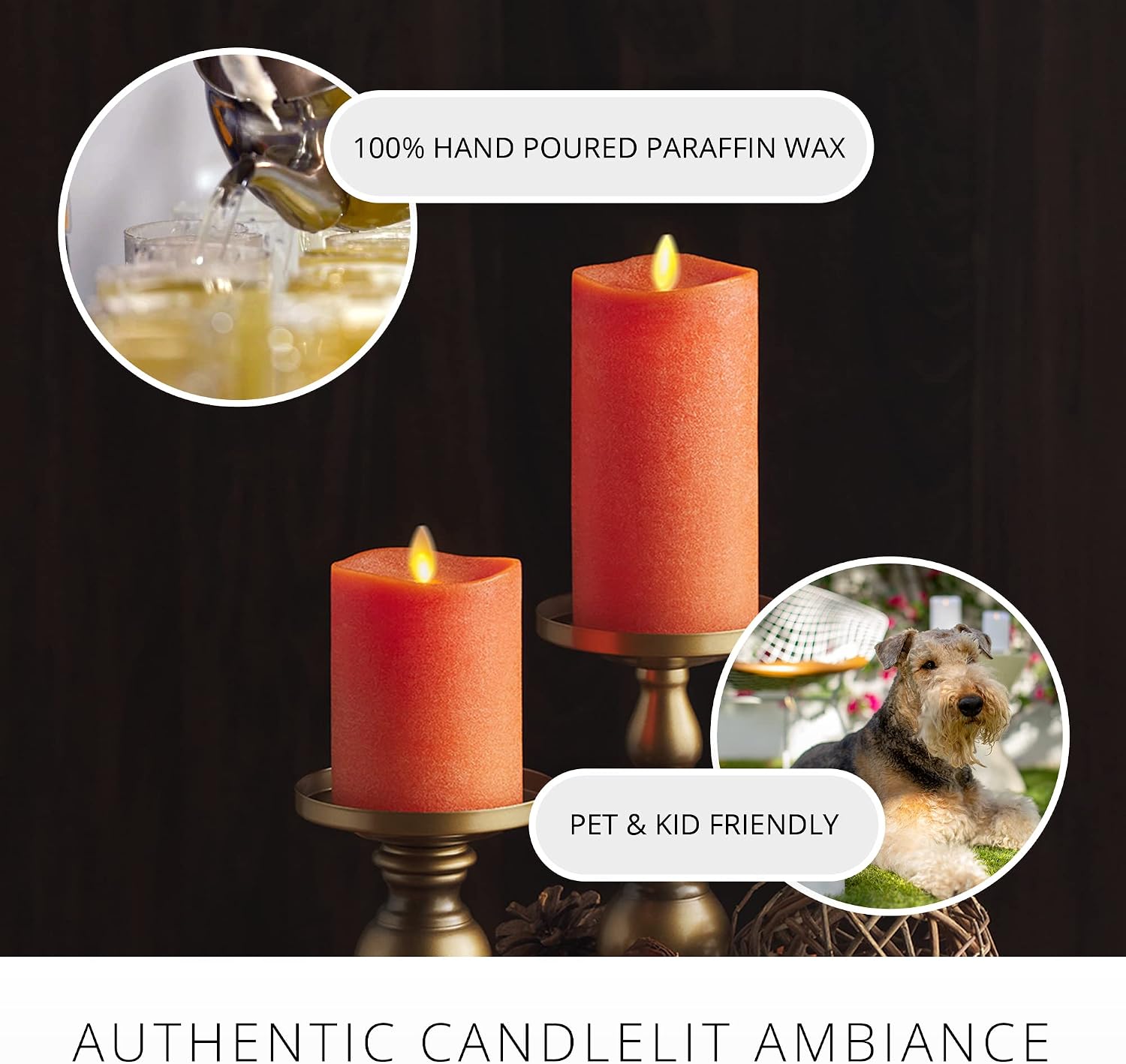 Luminara - Flameless LED Battery Operated Flickering Pillar Candles - Burnt Orange - Pack of 1-3x4.5 - Realistic Moving Flame Real Wax Indoor/Outdoor Decor