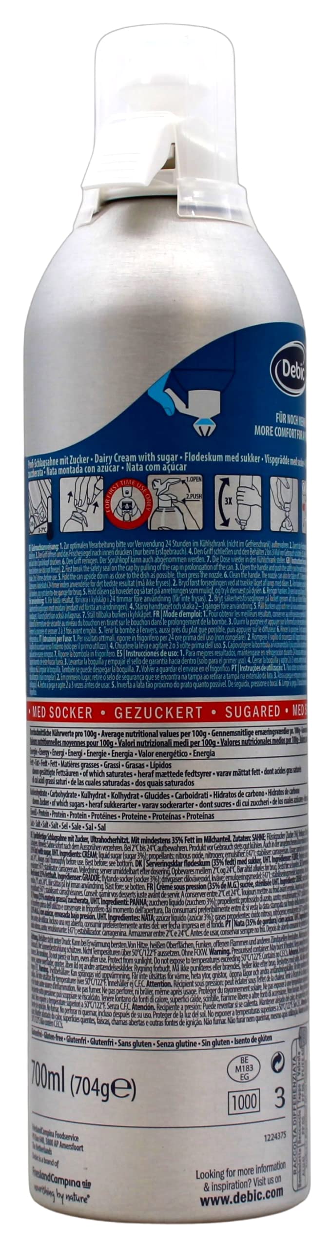 Debic Profi-Schlagsahne mit Zucker, 3er Pack (3 x 700ml)