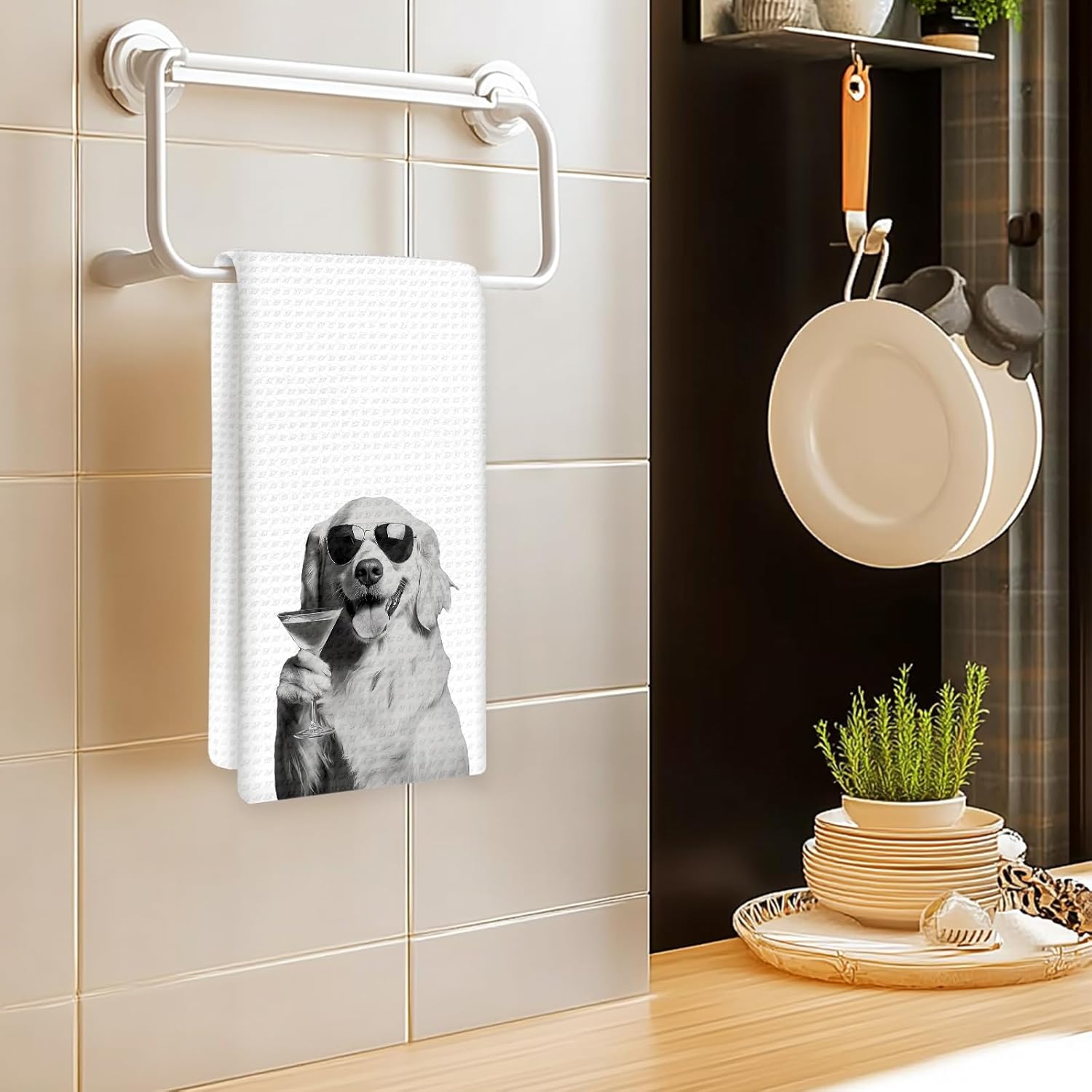 Golden Retriever Gifts Dog Kitchen Towels Set of 2, Funny Golden Retriever Drink Coffee Hand Towels, Coffee Dog Dish Towel Tea Towel for Kitchen Decorative, Funny DogKitchen Bar Decor,16x24 - Image 2