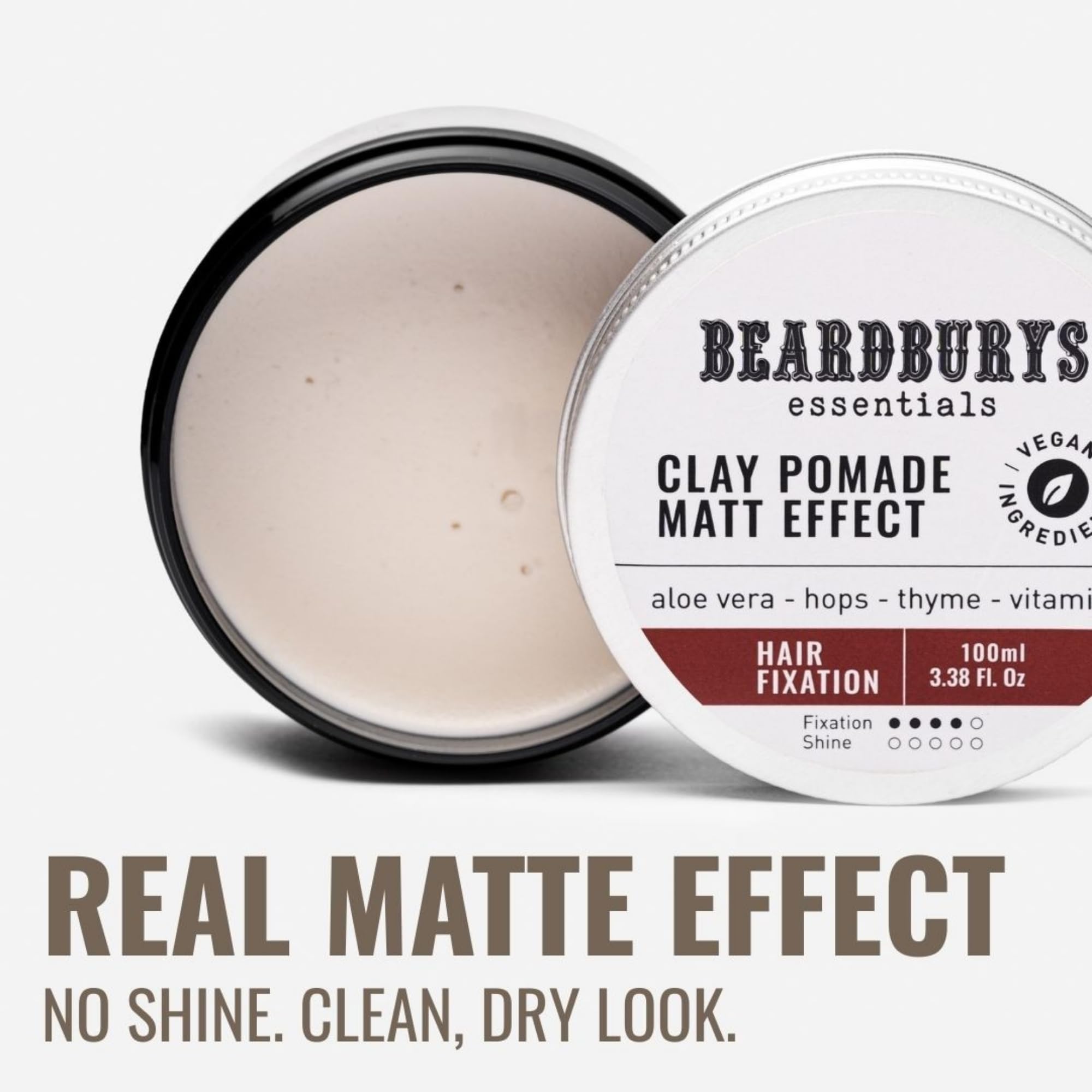 Beardburys Essentials Clay Pomade | Cera Pelo Hombre Mate, Fijación Alta y Acabado Mate, Sin residuos Natural y Vegana - 100ml