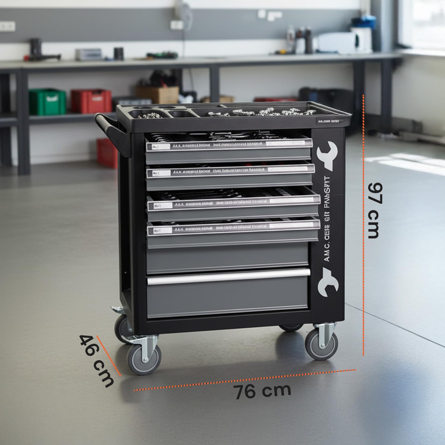 Avilia - Carrello Porta Attrezzi da Officina con 6 Cassetti e 1000 Utensili in Acciaio al Cromo Vanadio per Uso Professionale e Fai da Te